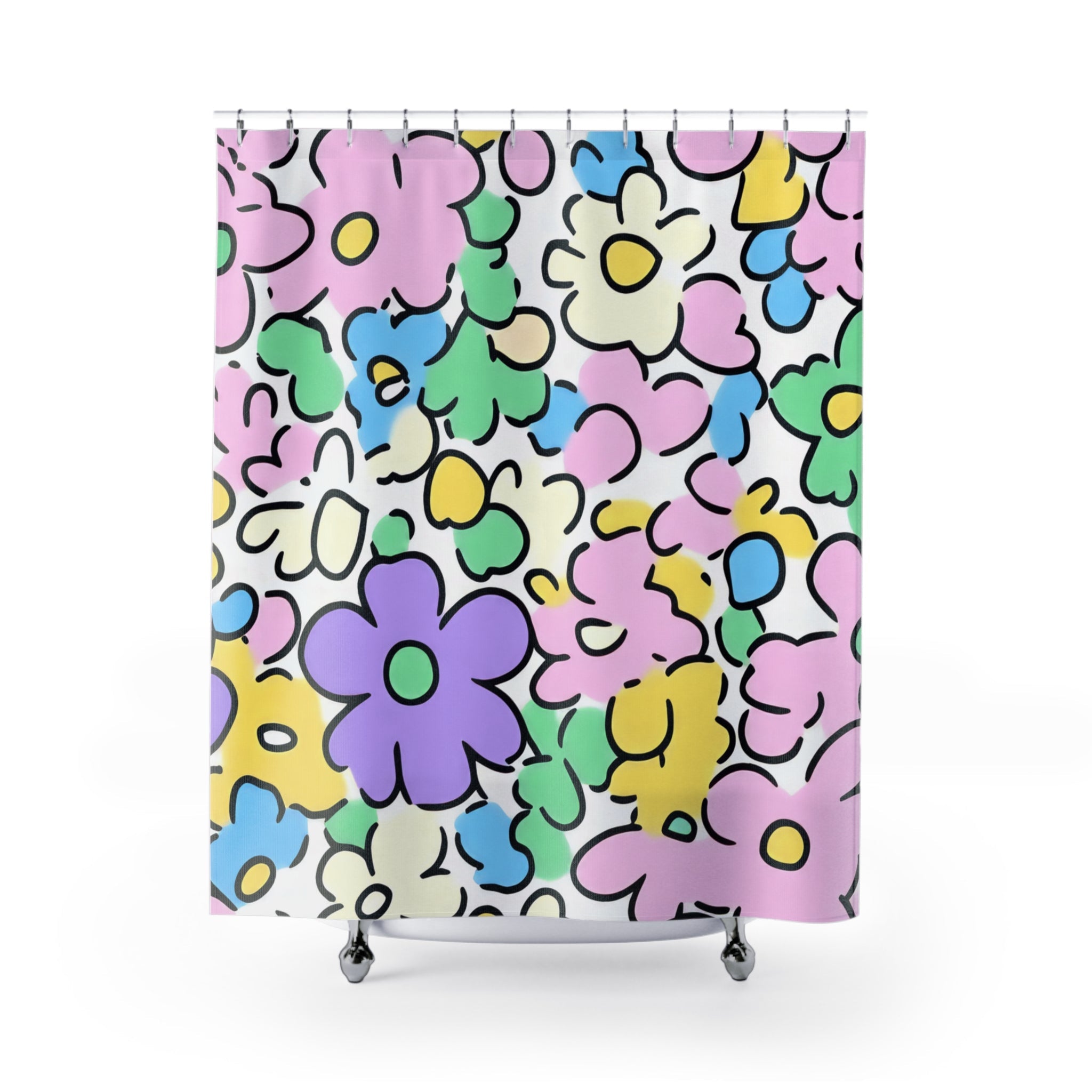 Printify Colorful Hand-Drawn Floral Shower Curtain 2025