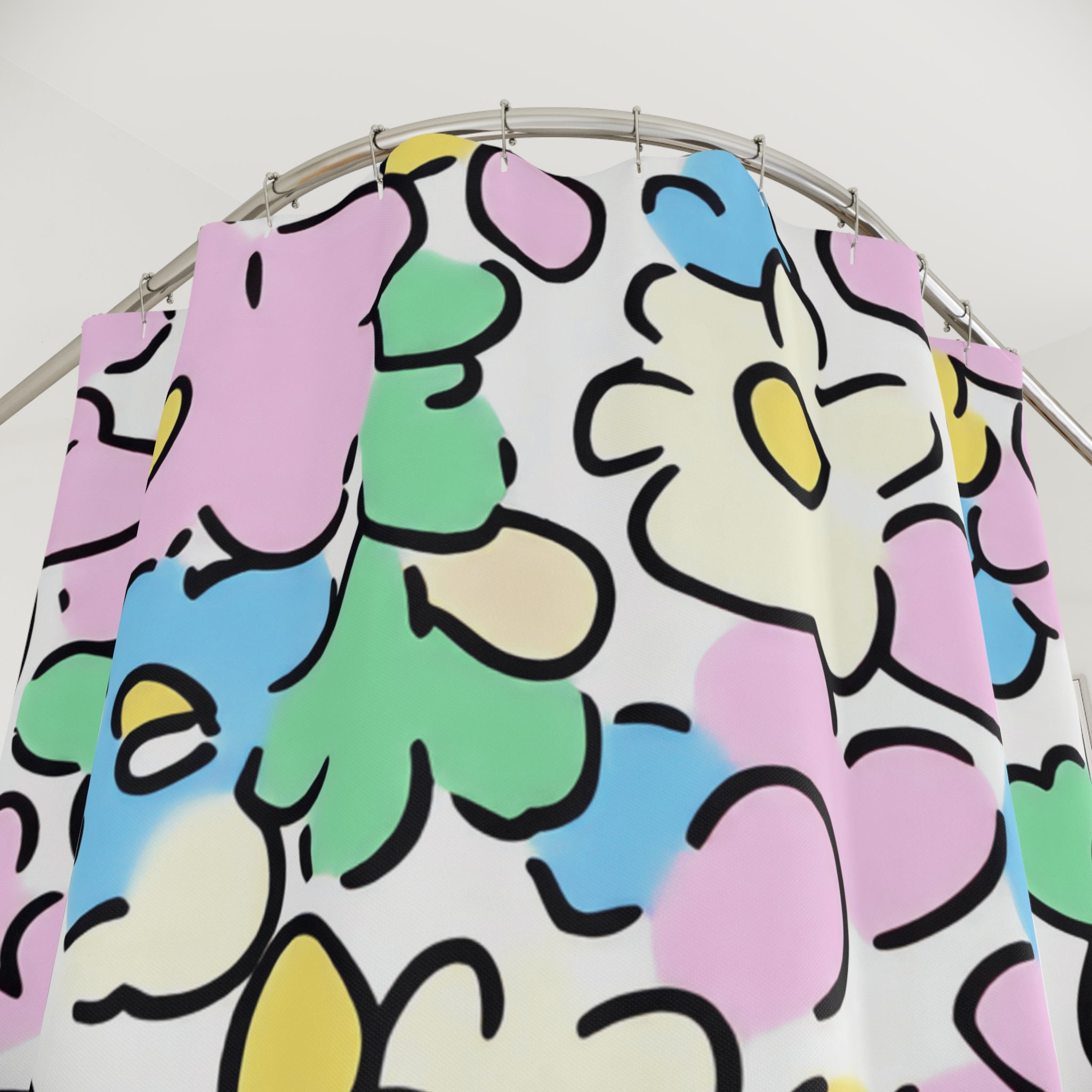 Colorful Hand-Drawn Floral Shower Curtain, Artsulli - Art is Long, Life is Short, Home Decor, , , , , , , 