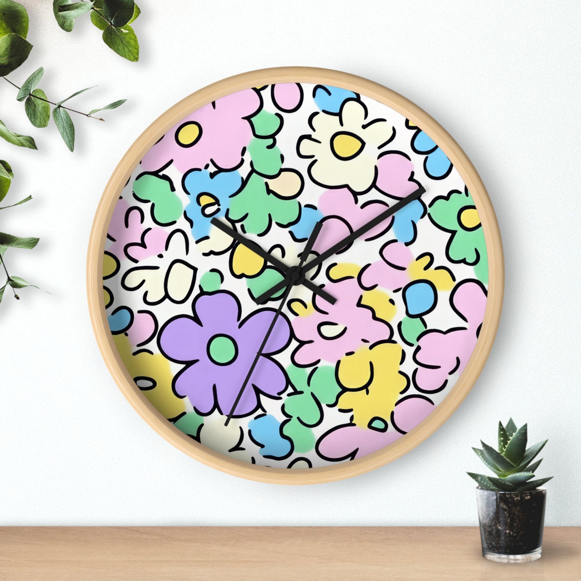 Colorful Hand Drawn Floral Wall Clock, Artsulli - Art is Long, Life is Short, Home Decor, , , , , , , 