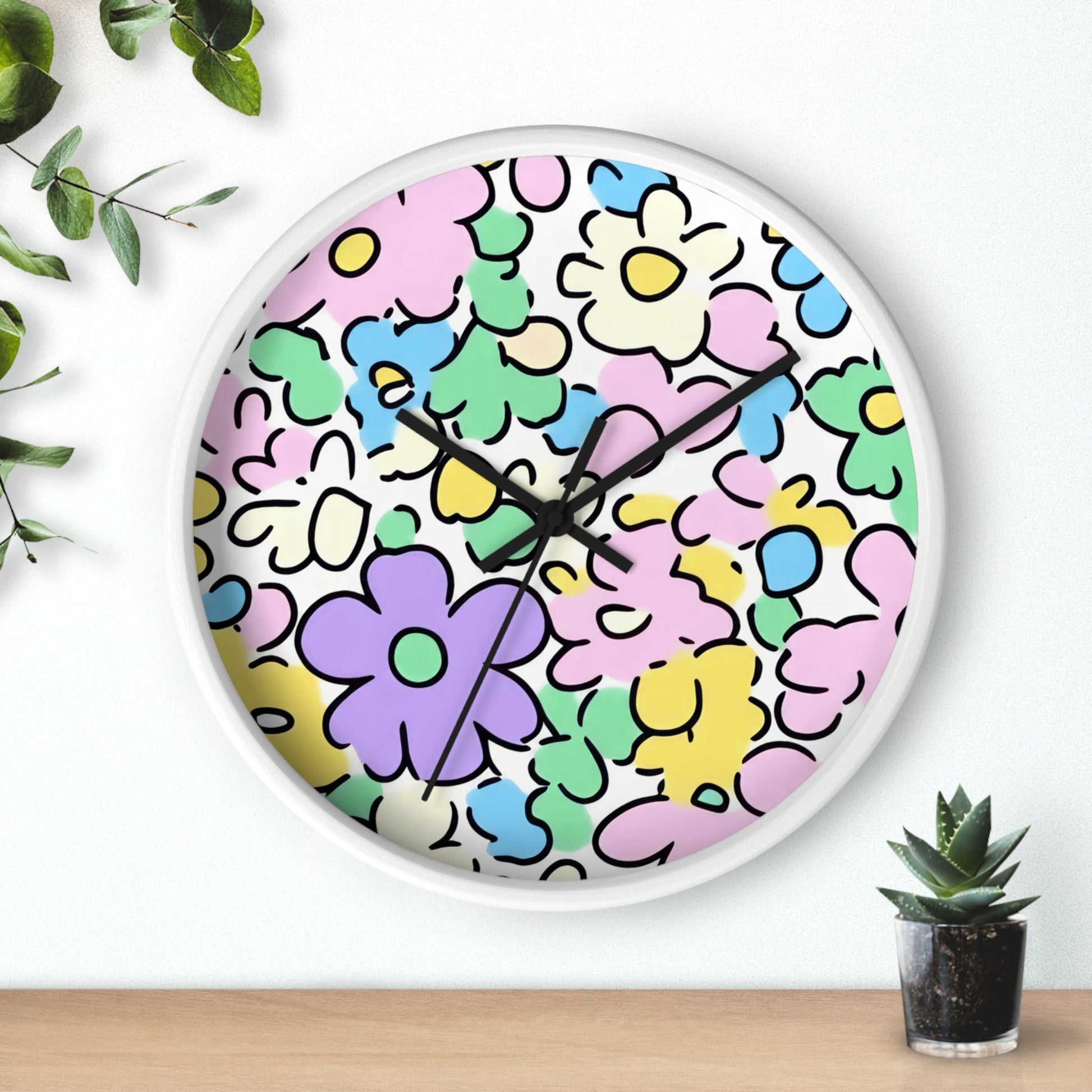 Colorful Hand Drawn Floral Wall Clock, Artsulli - Art is Long, Life is Short, Home Decor, , , , , , , 