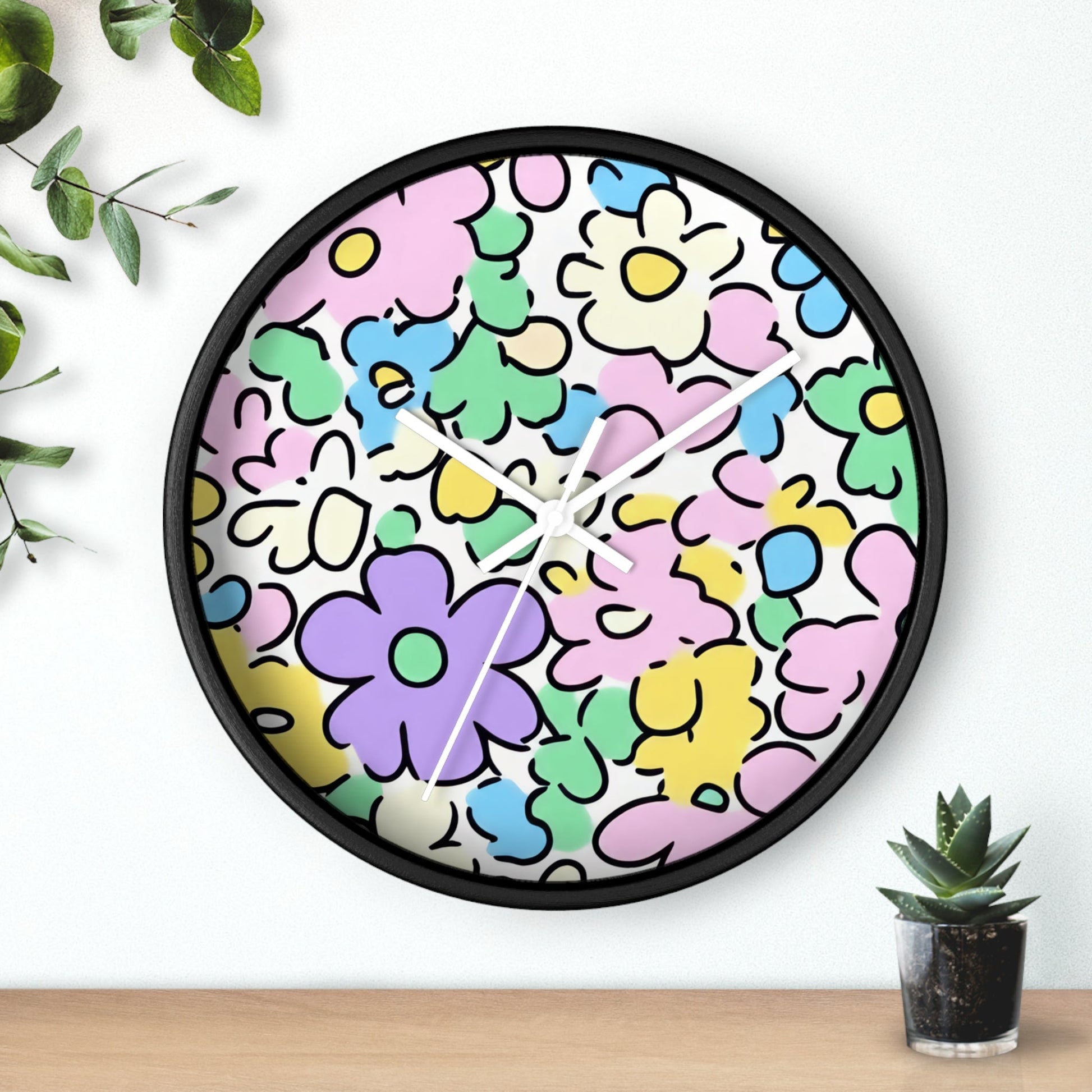 Colorful Hand Drawn Floral Wall Clock, Artsulli - Art is Long, Life is Short, Home Decor, , , , , , , 