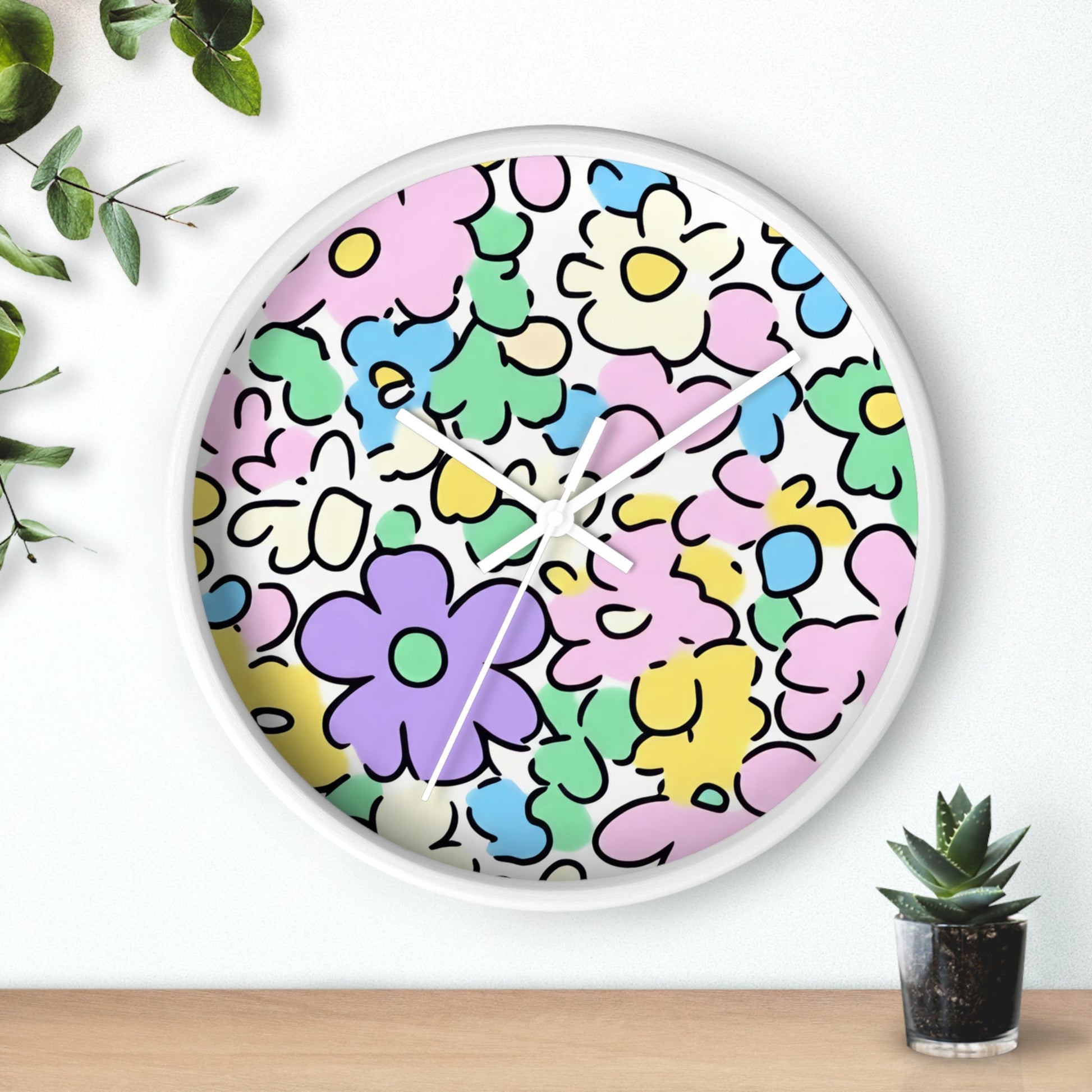 Colorful Hand Drawn Floral Wall Clock, Artsulli - Art is Long, Life is Short, Home Decor, , , , , , , 