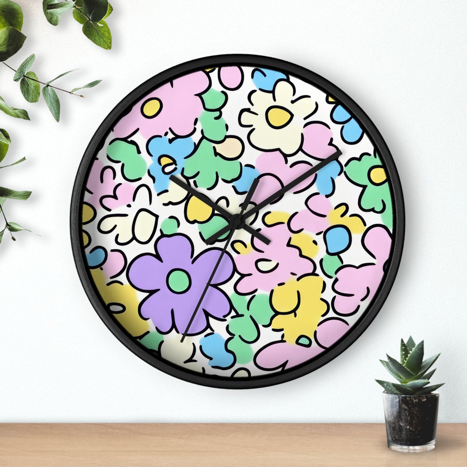 Colorful Hand Drawn Floral Wall Clock, Artsulli - Art is Long, Life is Short, Home Decor, , , , , , , 