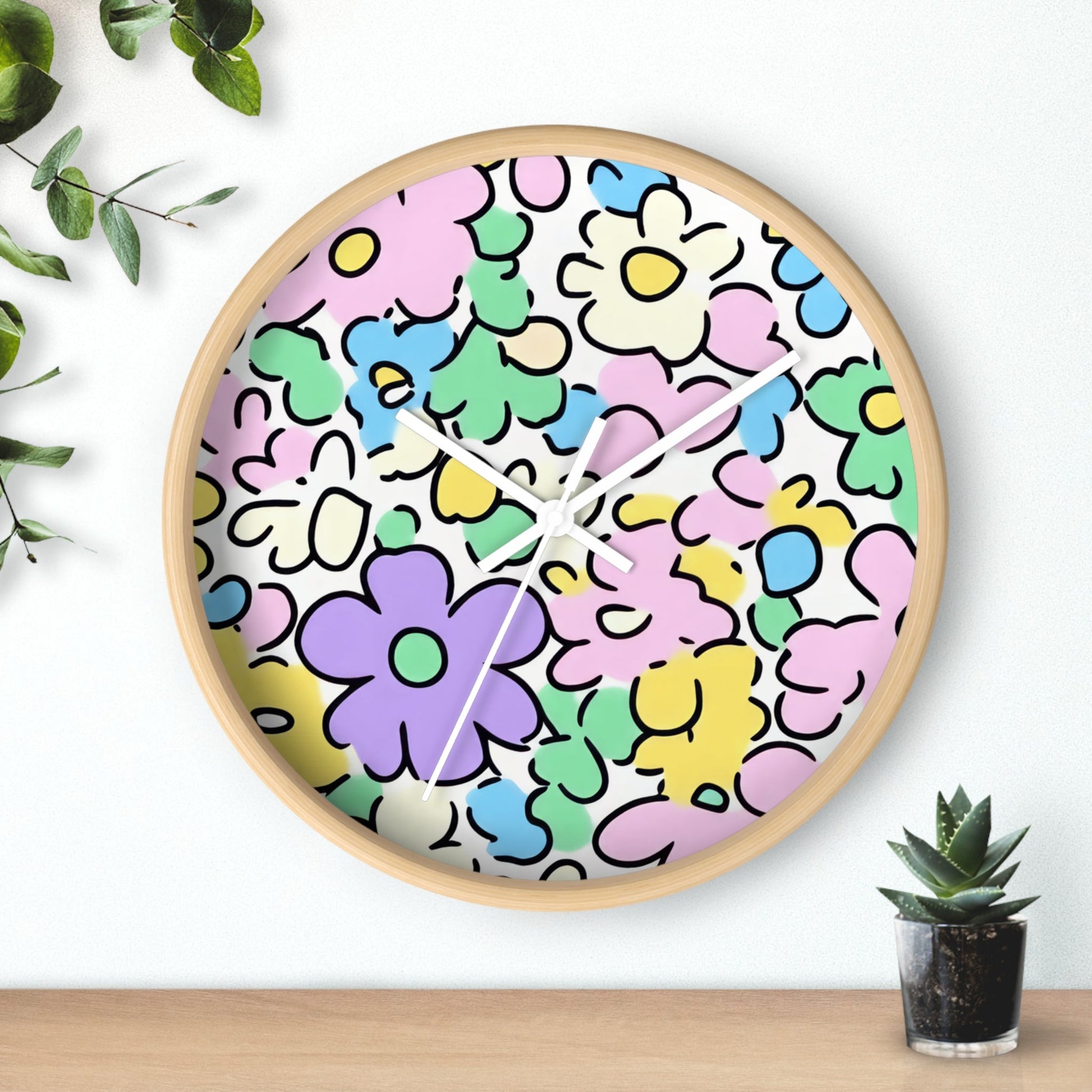 Colorful Hand Drawn Floral Wall Clock, Artsulli - Art is Long, Life is Short, Home Decor, , , , , , , 