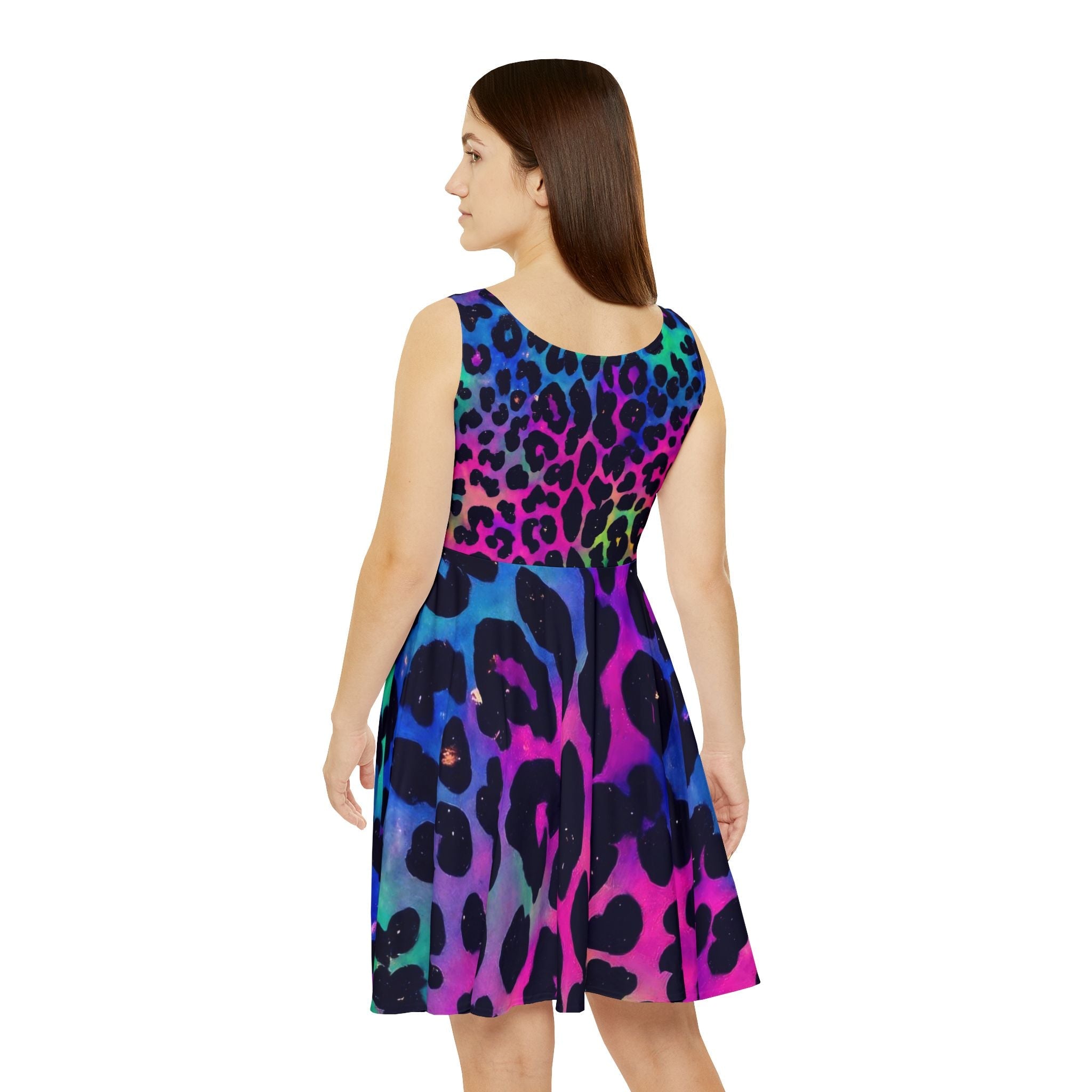 Colorful Leopard Print Skater Dress, Artsulli - Art is Long, Life is Short, All Over Prints, , , , , , , 