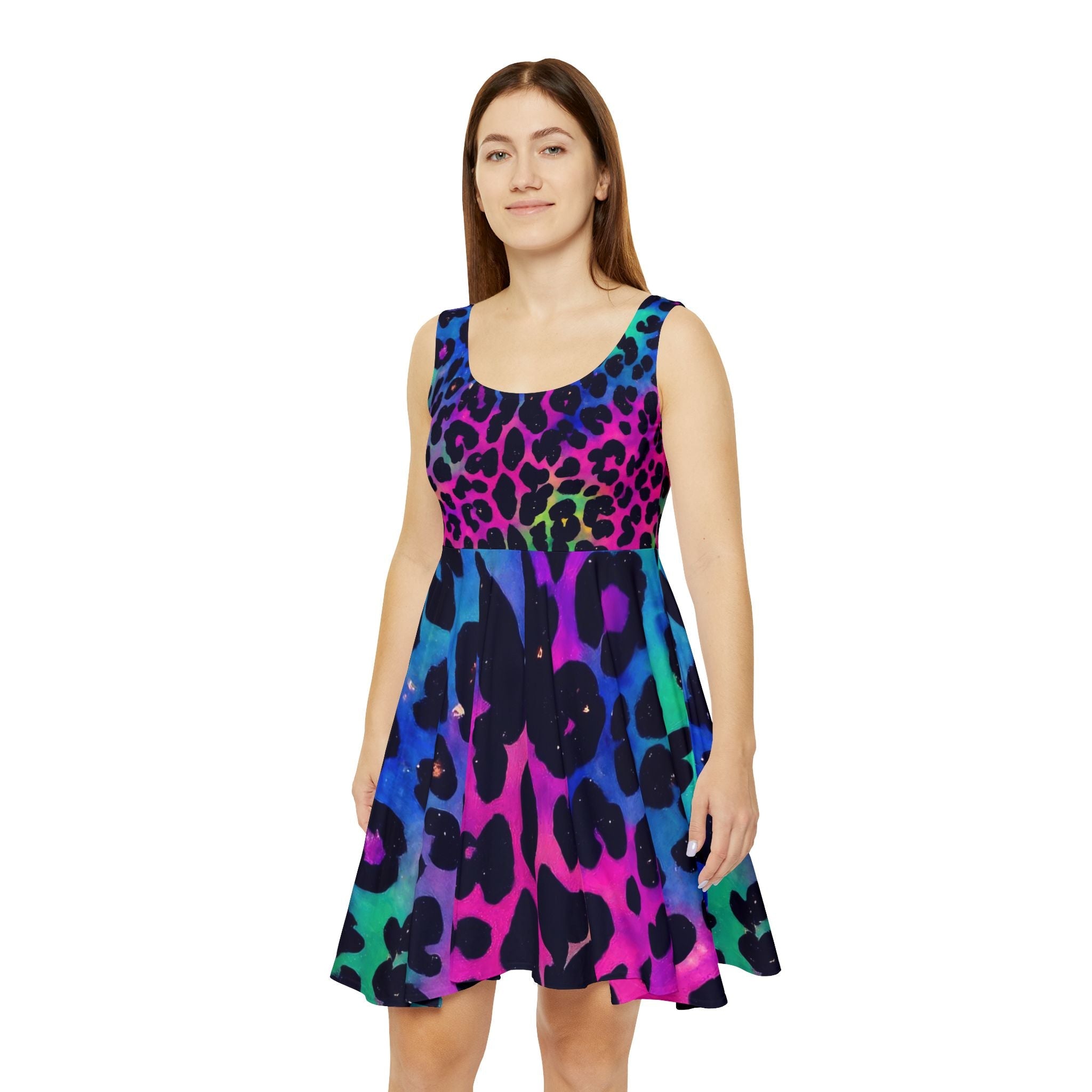 Colorful Leopard Print Skater Dress, Artsulli - Art is Long, Life is Short, All Over Prints, , , , , , , 