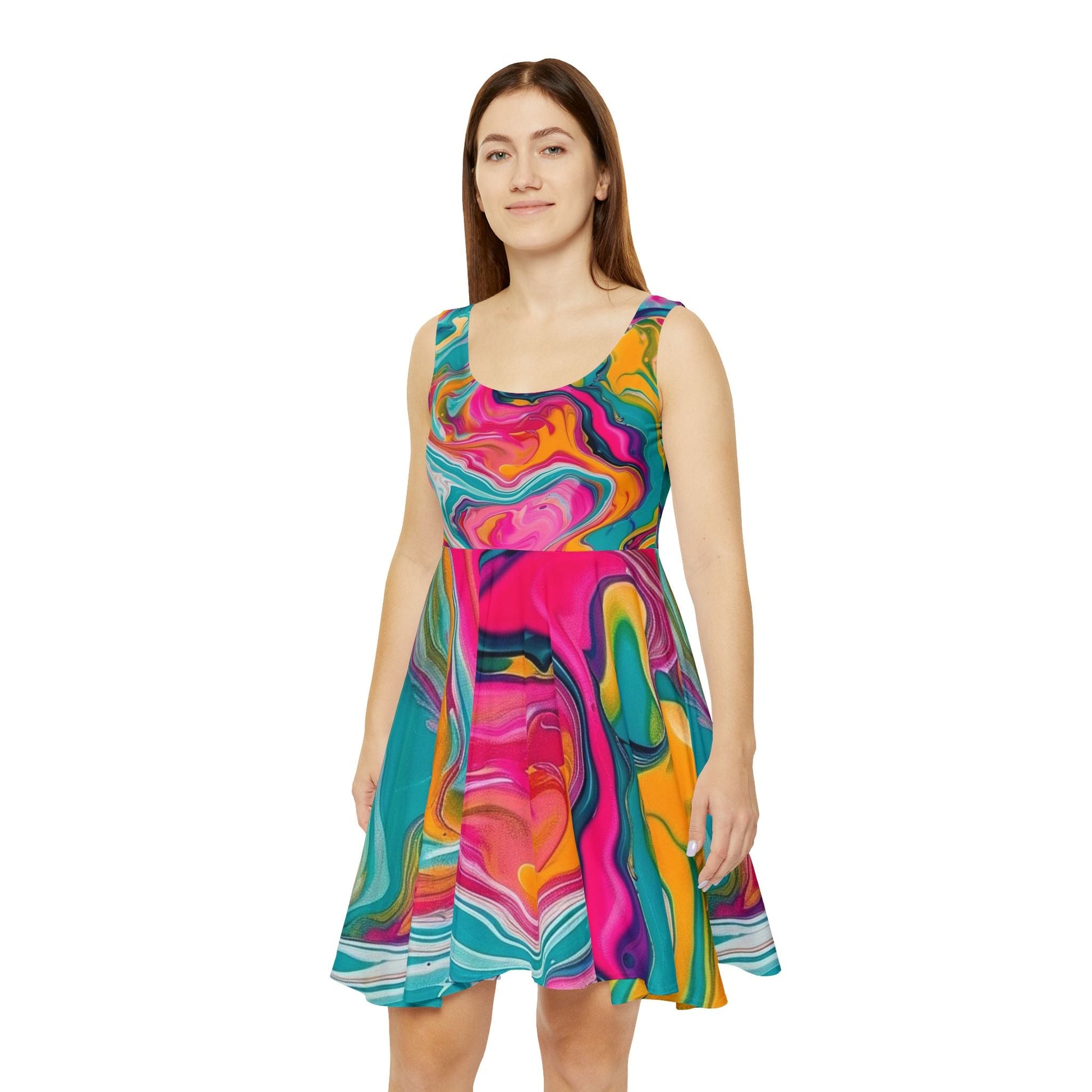 Printify Colorful Marble Skater Dress 2025
