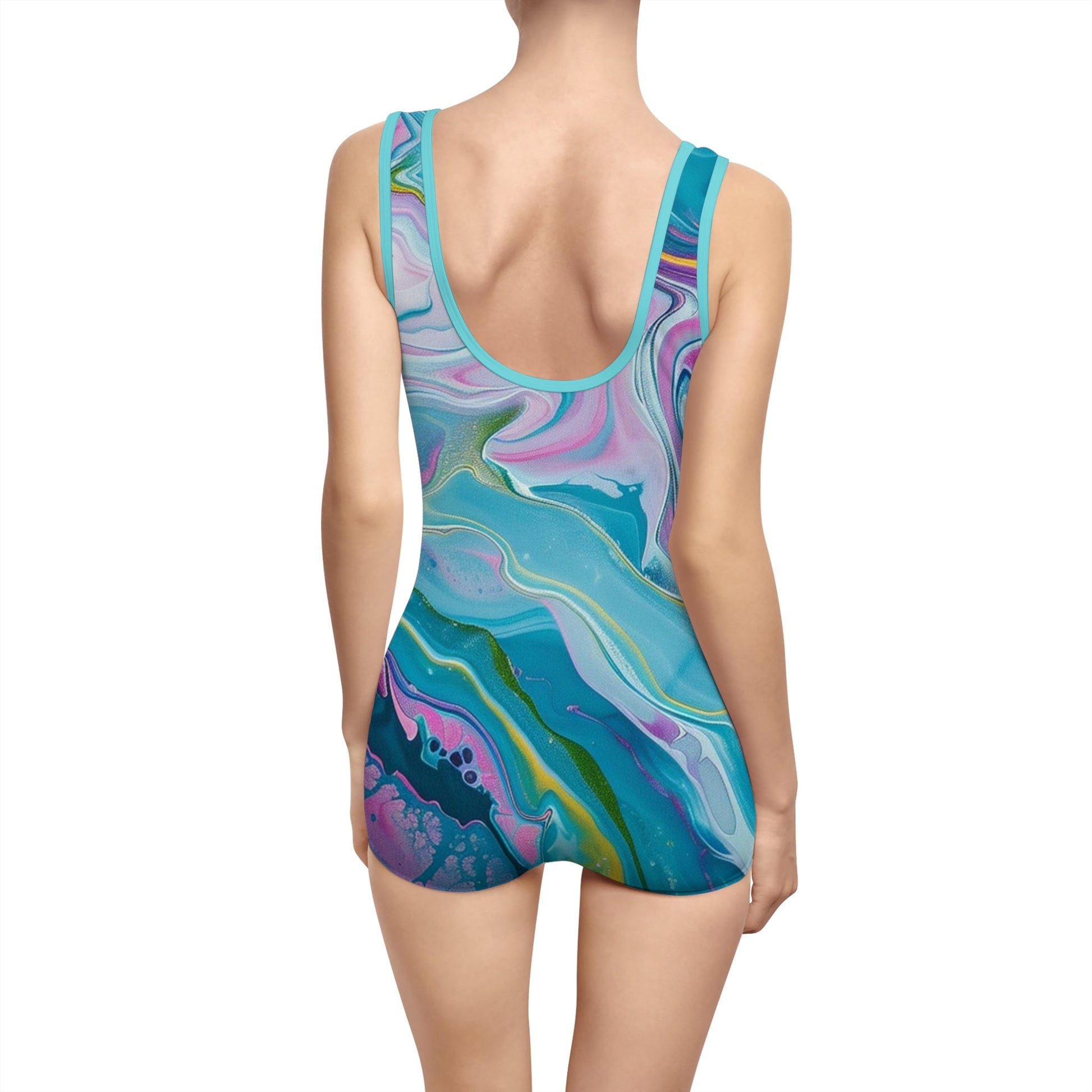 Colorful Marbled Print One-Piece Swimsuit, Artsulli - Art is Long, Life is Short, All Over Prints, , , , , , , 