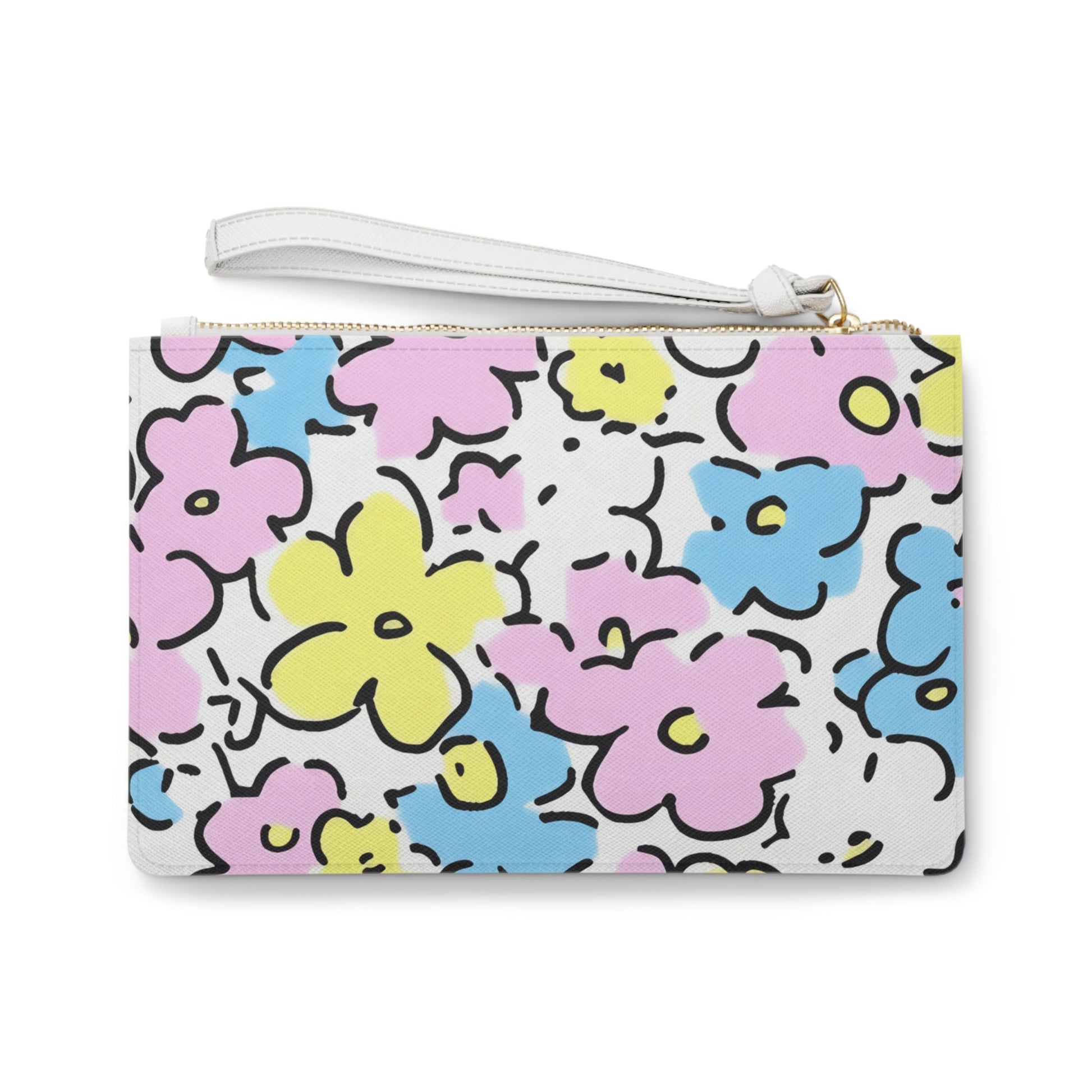 Colorful Outlined Floral Clutch Bag, Artsulli - Art is Long, Life is Short, Bags, , , , , , , 