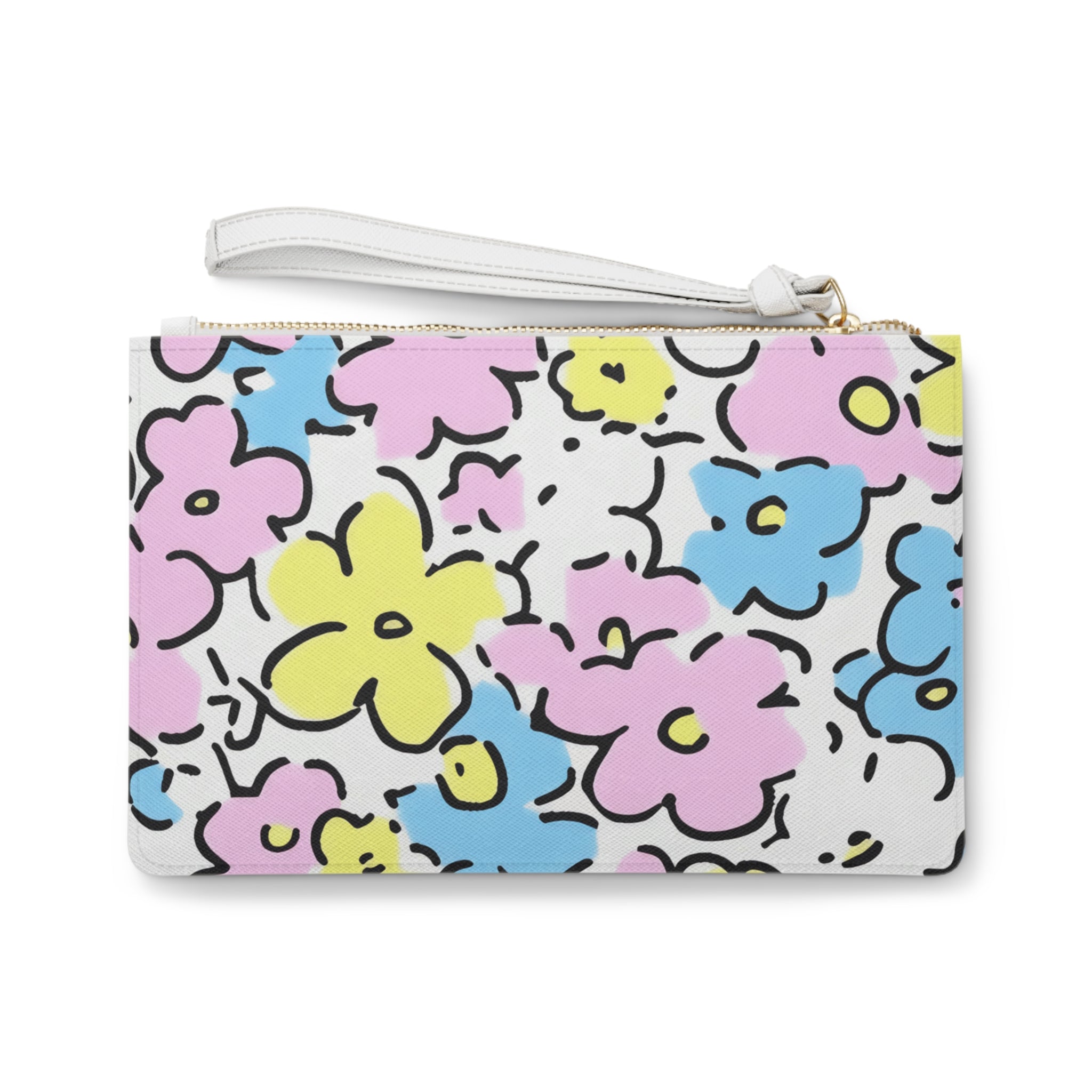 Colorful Outlined Floral Clutch Bag, Artsulli - Art is Long, Life is Short, Bags, , , , , , , 