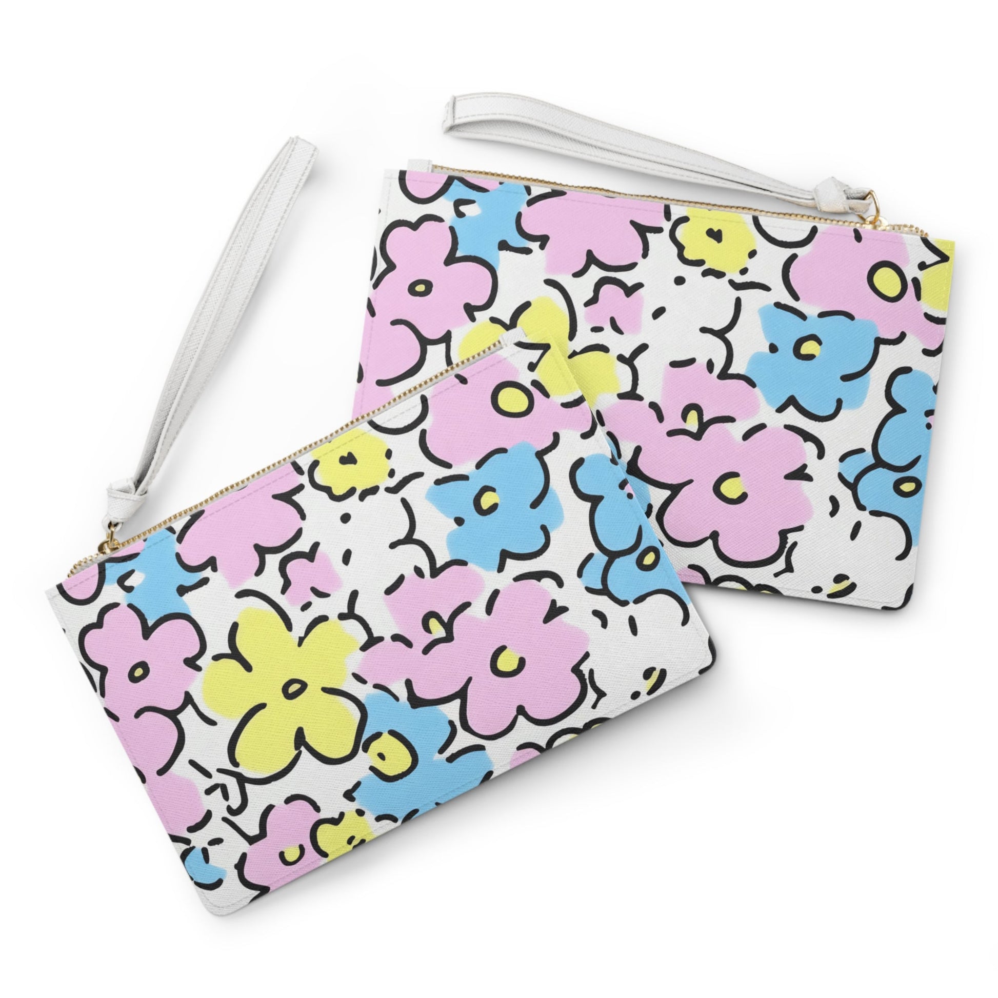 Colorful Outlined Floral Clutch Bag, Artsulli - Art is Long, Life is Short, Bags, , , , , , , 