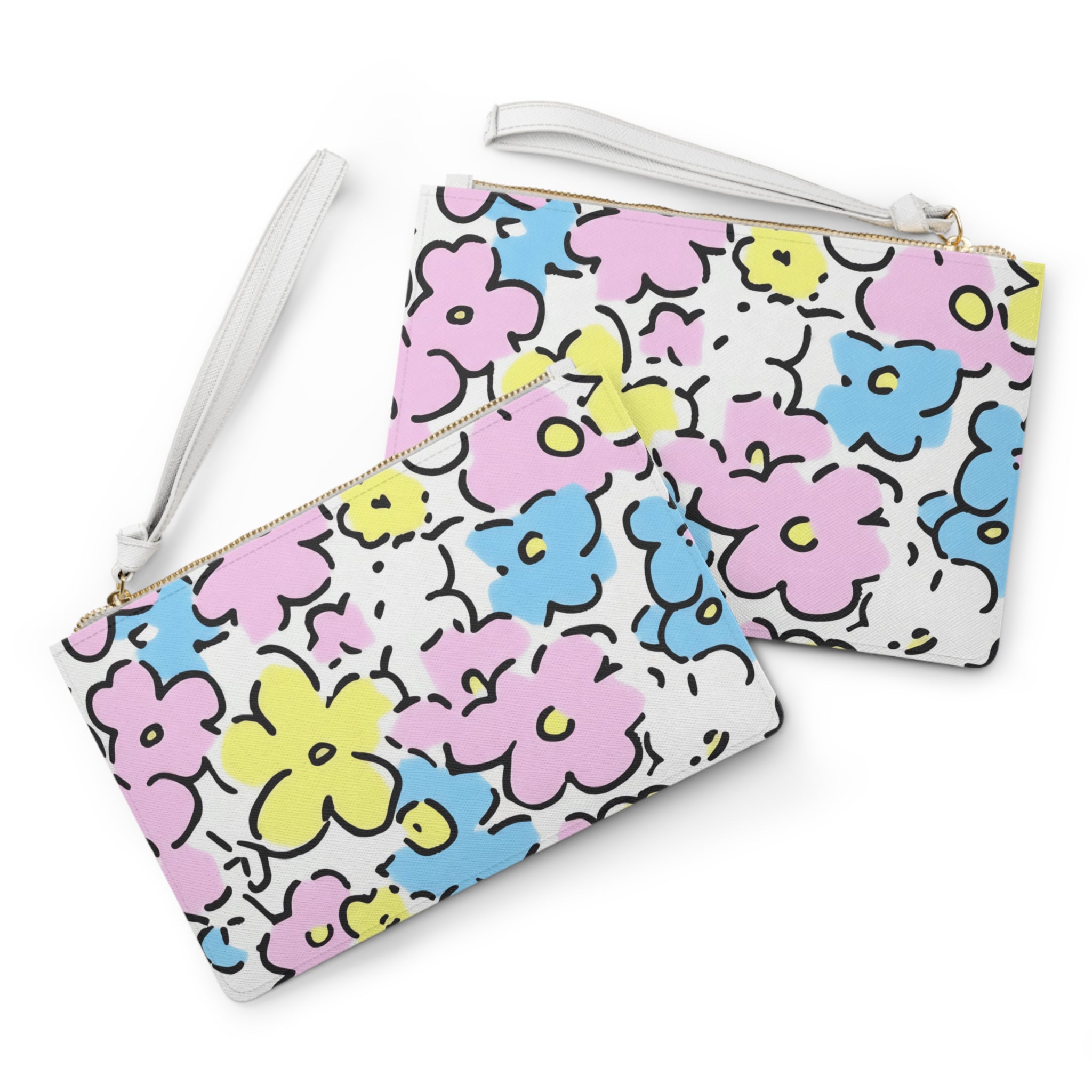 Colorful Outlined Floral Clutch Bag, Artsulli - Art is Long, Life is Short, Bags, , , , , , , 