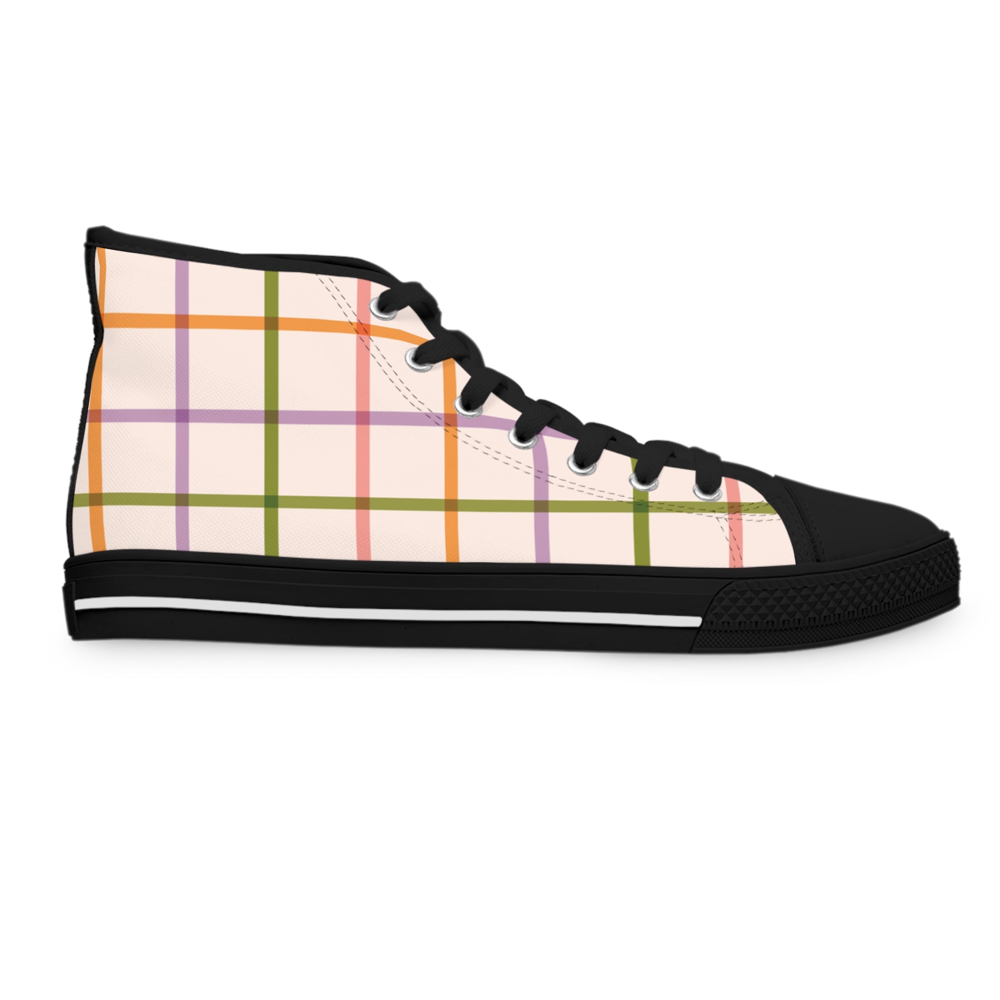 Colorful Plaid High-Top Sneakers, Artsulli - Art is Long, Life is Short, Shoes, , , , , , , 