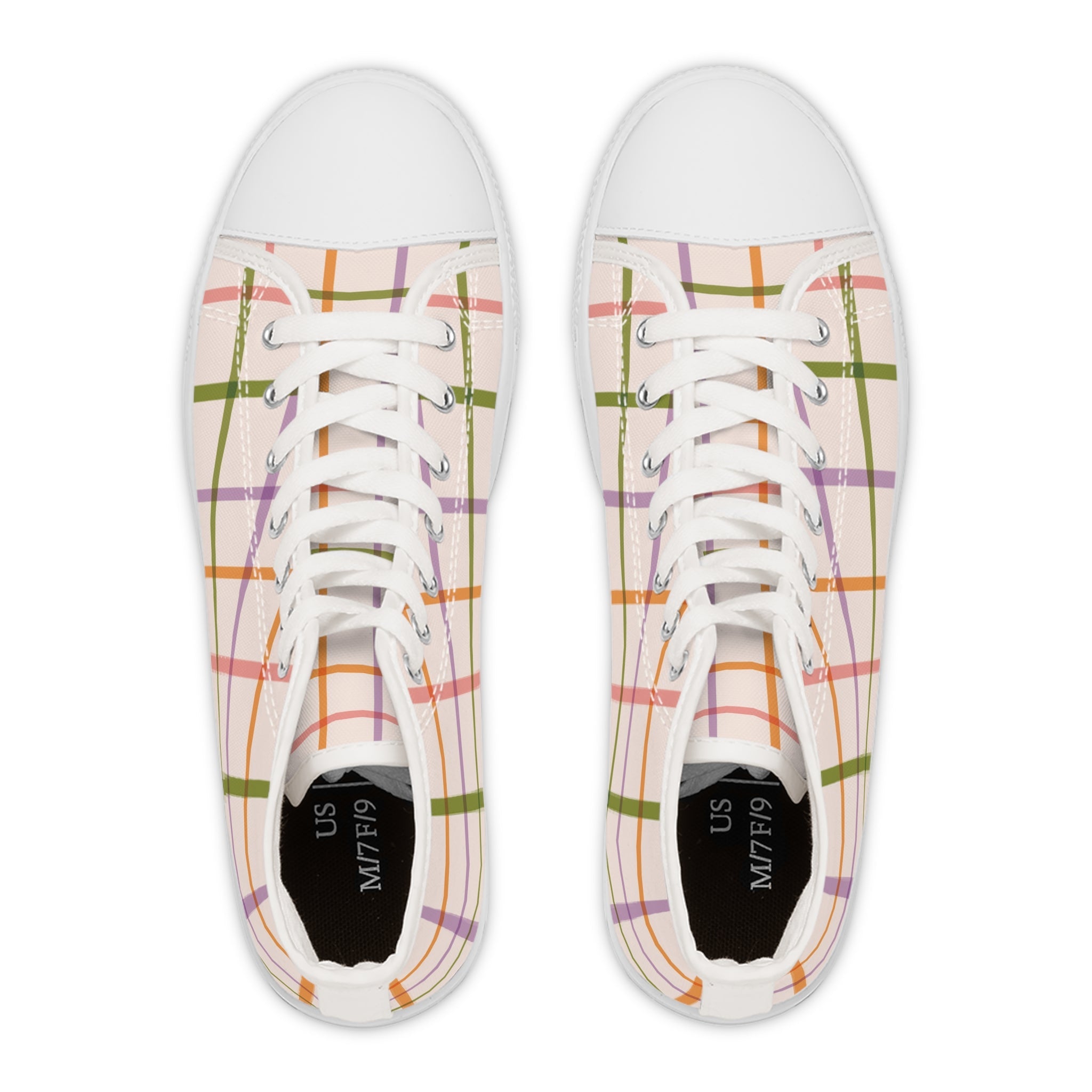 Colorful Plaid High-Top Sneakers, Artsulli - Art is Long, Life is Short, Shoes, , , , , , , 