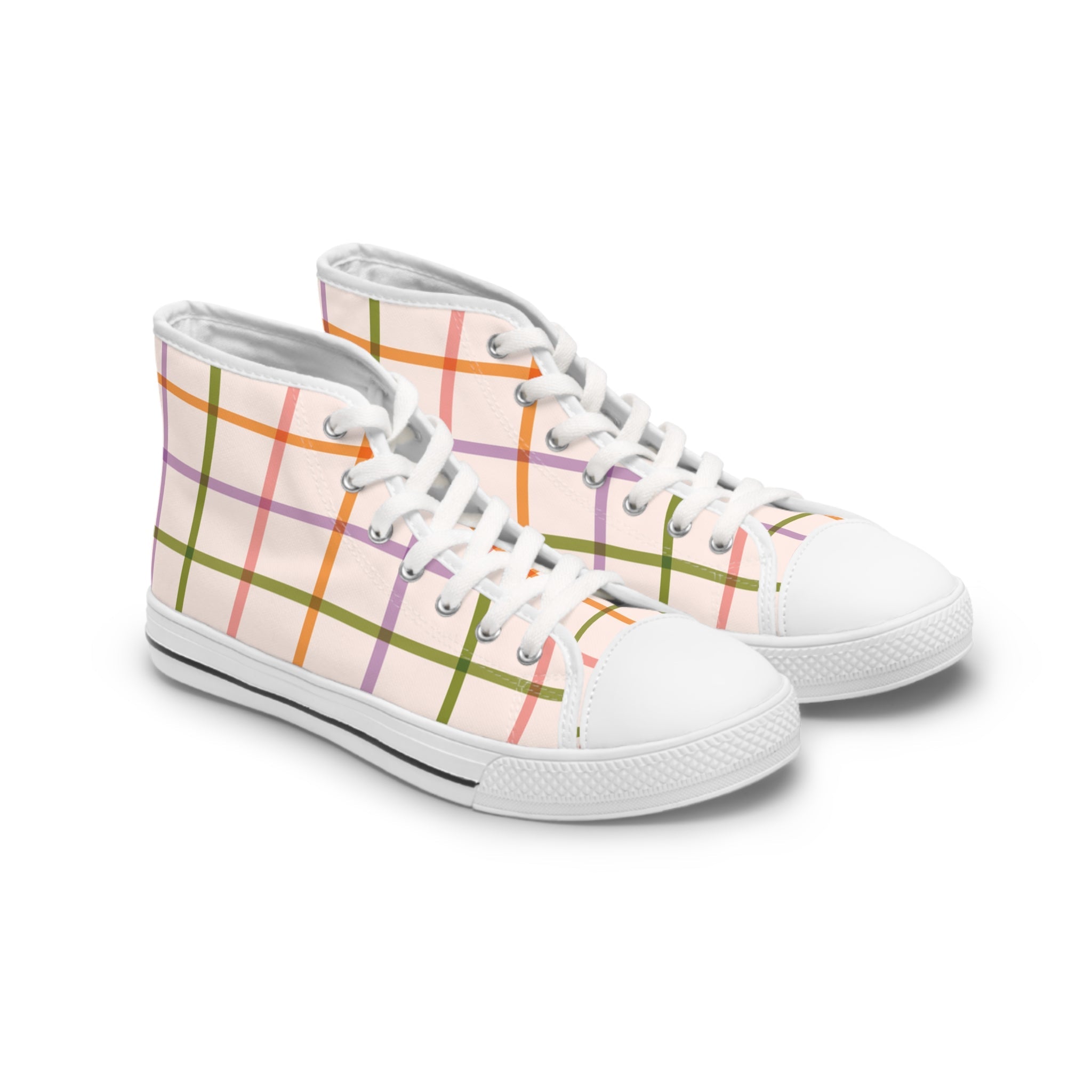 Colorful Plaid High-Top Sneakers, Artsulli - Art is Long, Life is Short, Shoes, Size, US 5.5, Color, White sole, , , 18649628136603098138