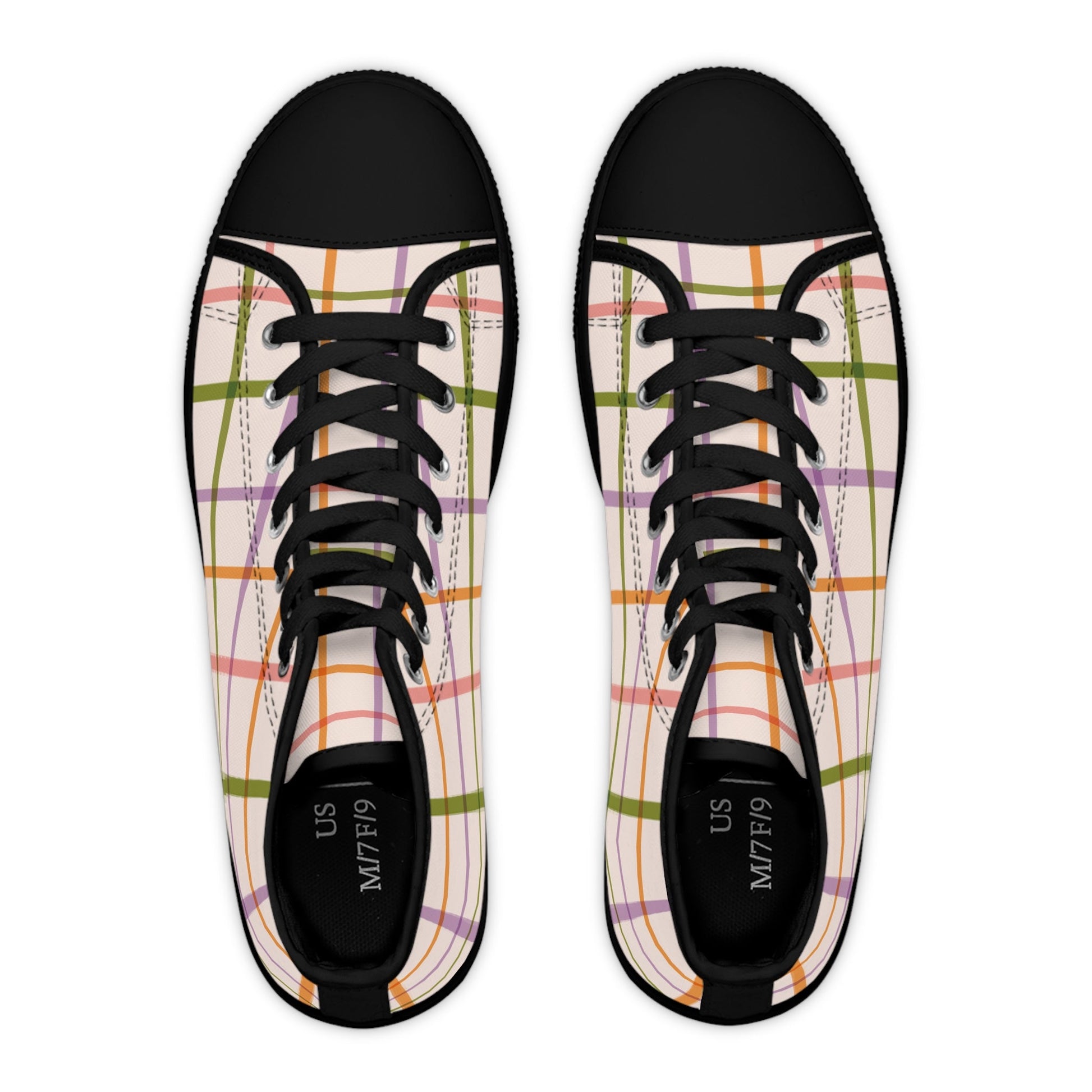 Colorful Plaid High-Top Sneakers, Artsulli - Art is Long, Life is Short, Shoes, , , , , , , 