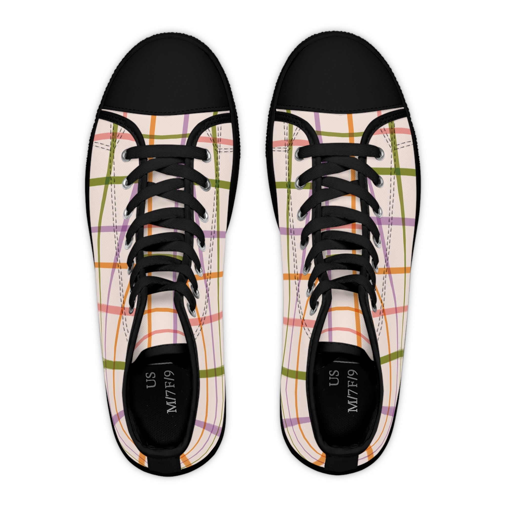 Colorful Plaid High-Top Sneakers, Artsulli - Art is Long, Life is Short, Shoes, , , , , , , 