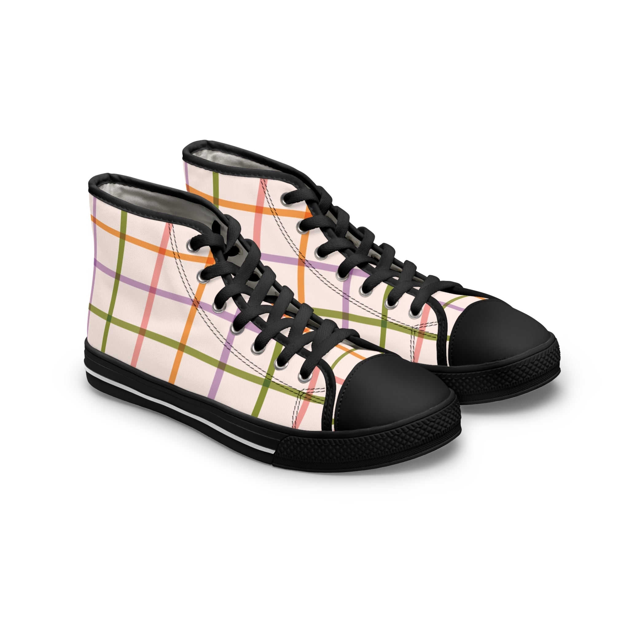 Colorful Plaid High-Top Sneakers, Artsulli - Art is Long, Life is Short, Shoes, Size, US 5.5, Color, Black sole, , , 12355496954810632345