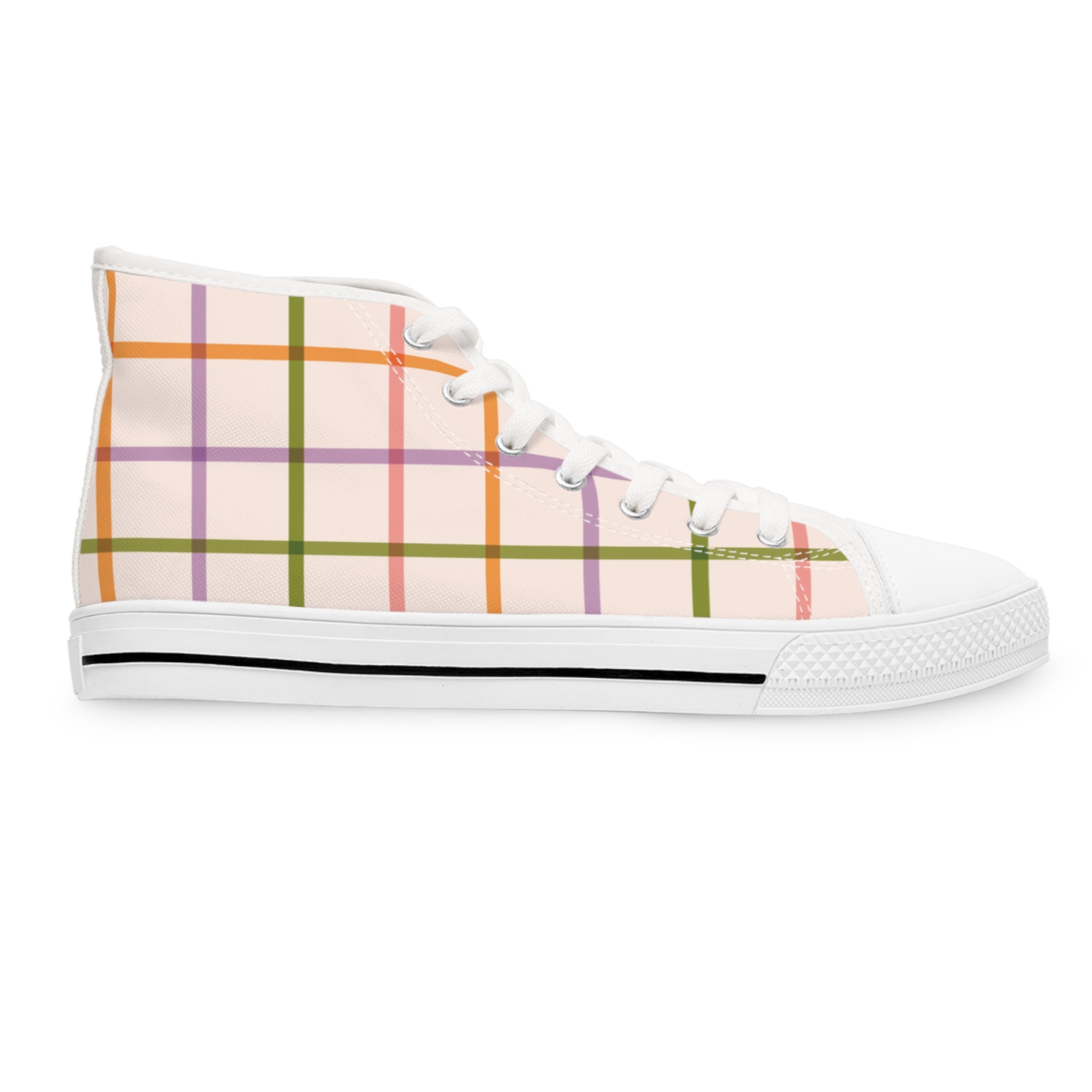 Colorful Plaid High-Top Sneakers, Artsulli - Art is Long, Life is Short, Shoes, , , , , , , 
