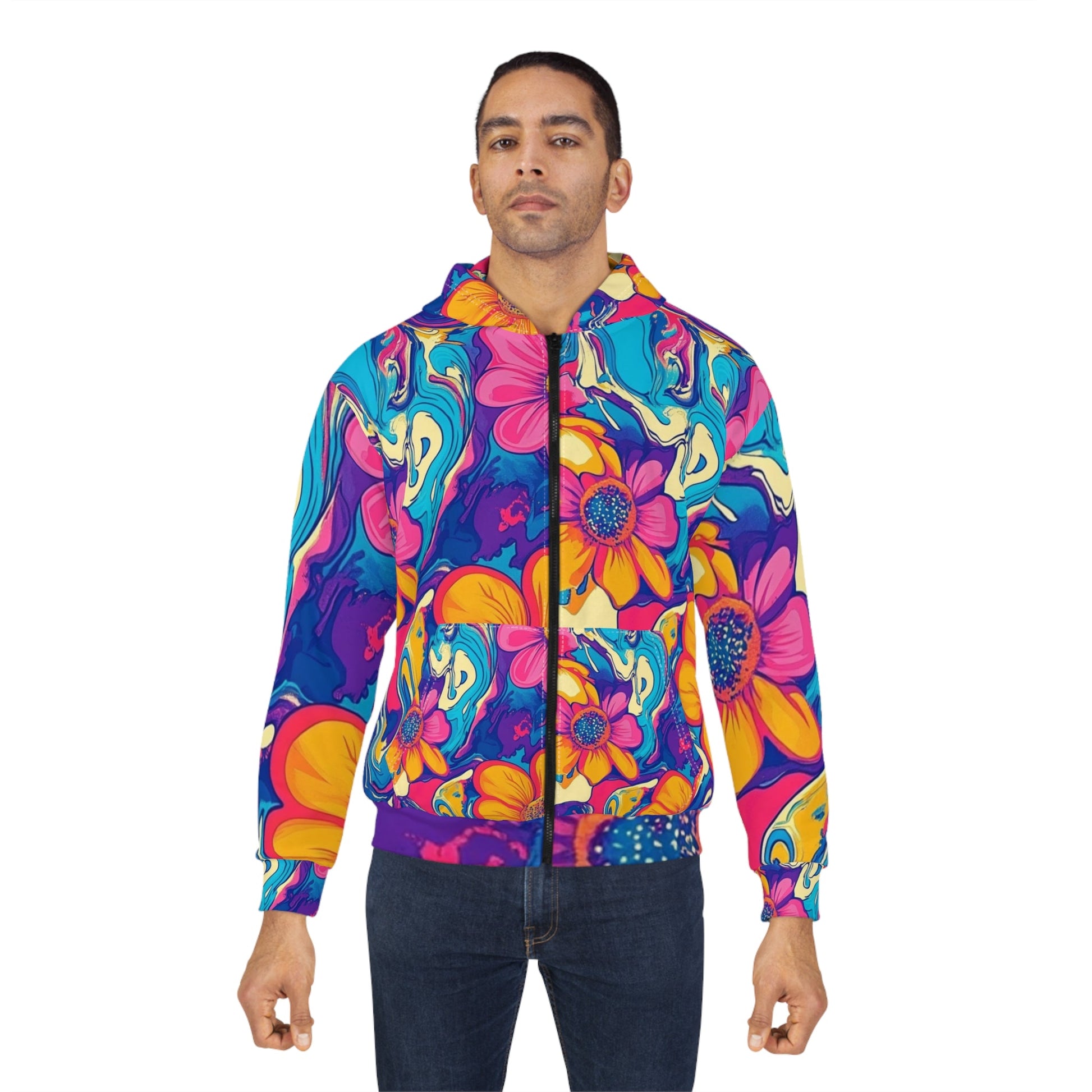 Colorful Psychedelic Floral Zip Hoodie, Artsulli - Art is Long, Life is Short, All Over Prints, , , , , , , 