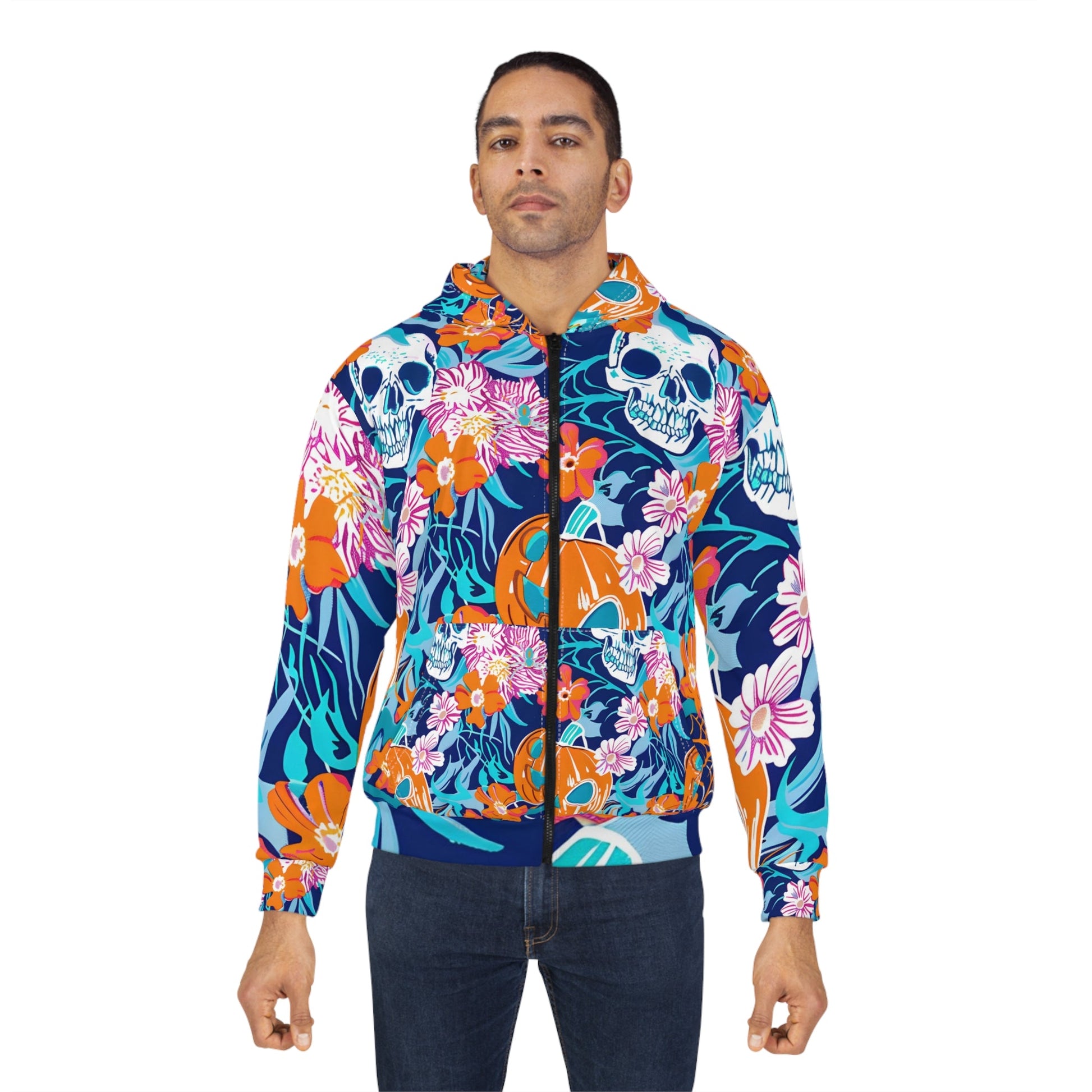 Colorful Skull and Floral Zip Hoodie, Artsulli - Art is Long, Life is Short, All Over Prints, , , , , , , 