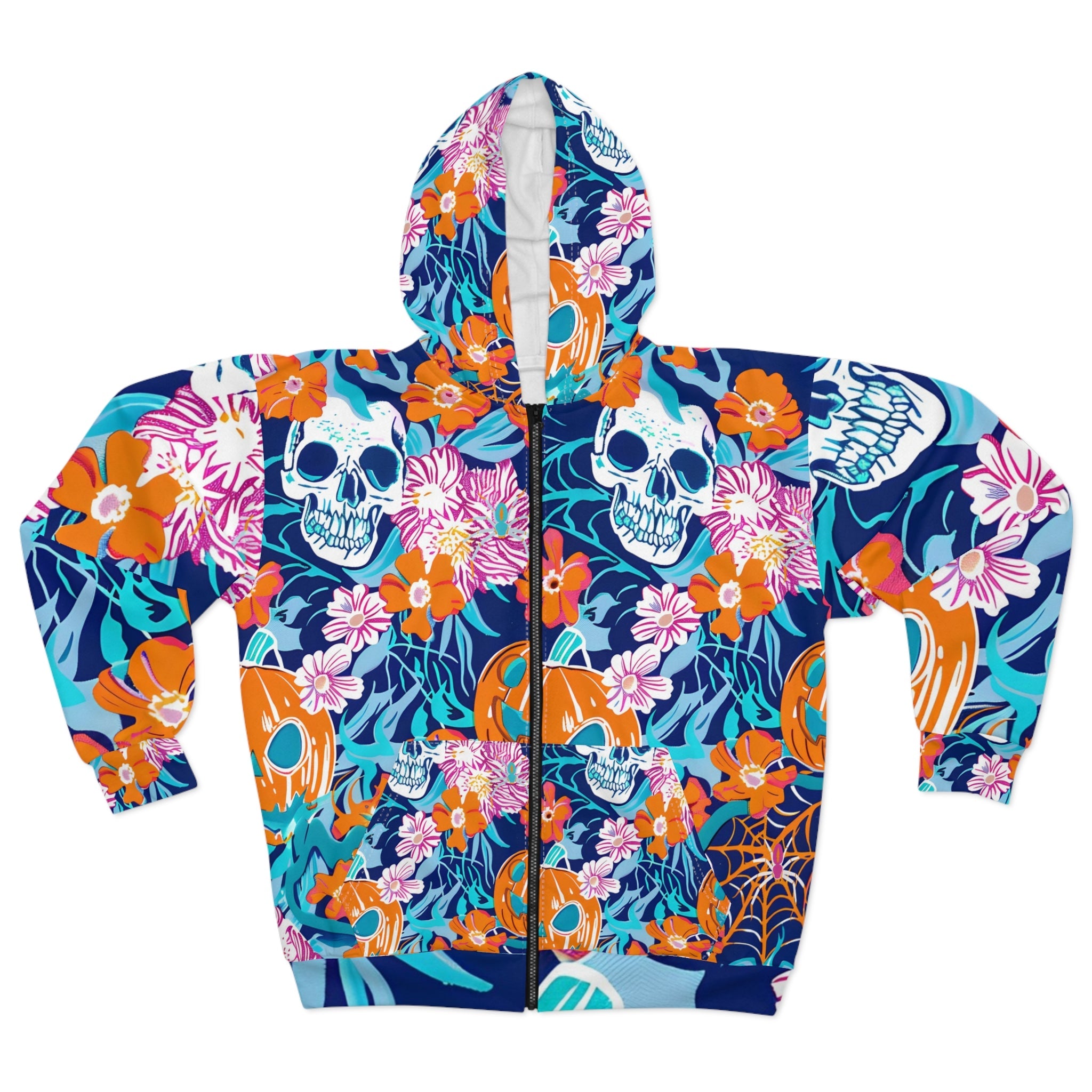Colorful Skull and Floral Zip Hoodie, Artsulli - Art is Long, Life is Short, All Over Prints, Size, XS, , , , , 14207624978662237076