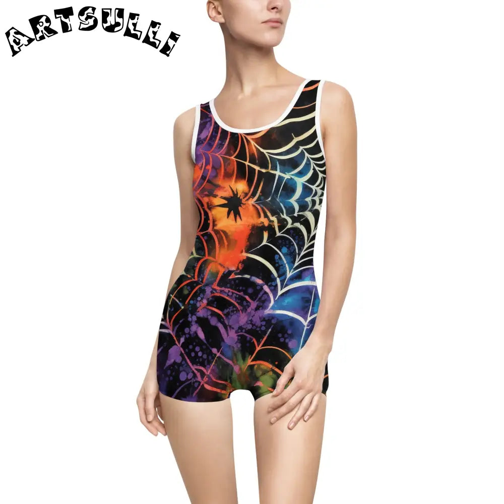 Colorful Spider Web One-Piece Swimsuit, Artsulli - Art is Long, Life is Short, All Over Prints, Color, White, Size, XS, , , 22524139268444868029