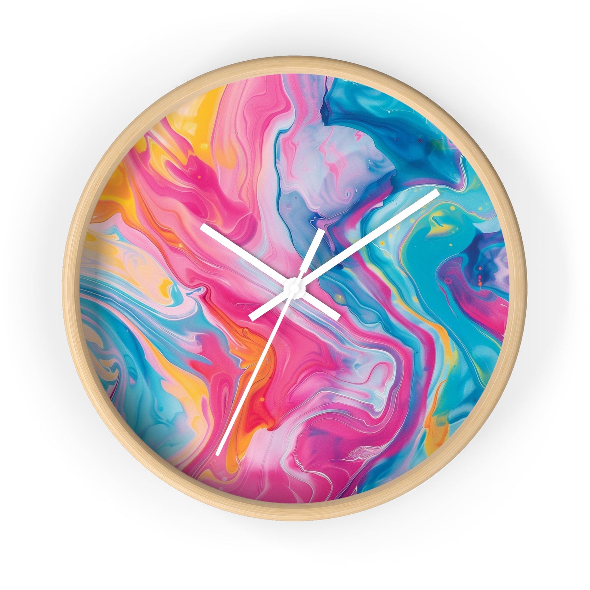 Colorful Swirl Abstract Wall Clock, Artsulli - Art is Long, Life is Short, Home Decor, Color, Wooden Base, Hands, White, Size, 10", 29902480139216836582