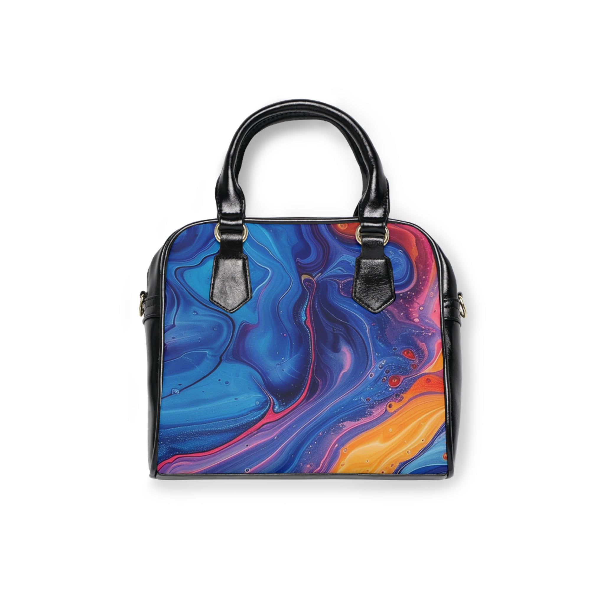 Colorful Swirl Black Leather Handbag, Artsulli - Art is Long, Life is Short, Bags, Size, 9.45" x 8.27", Color, Black, , , 32296177669450197072