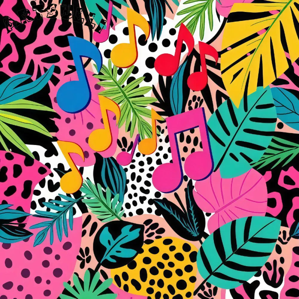 Colorful Trendy 90s Tropical Print, Artsulli - Art is Long, Life is Short, Illustration Pattern, , , , , , , 