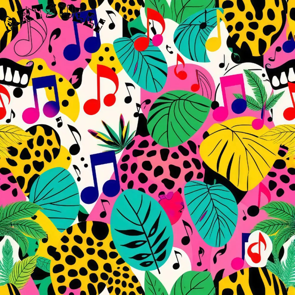Colorful Trendy Animal Music Print, Artsulli - Art is Long, Life is Short, Illustration Pattern, , , , , , , 
