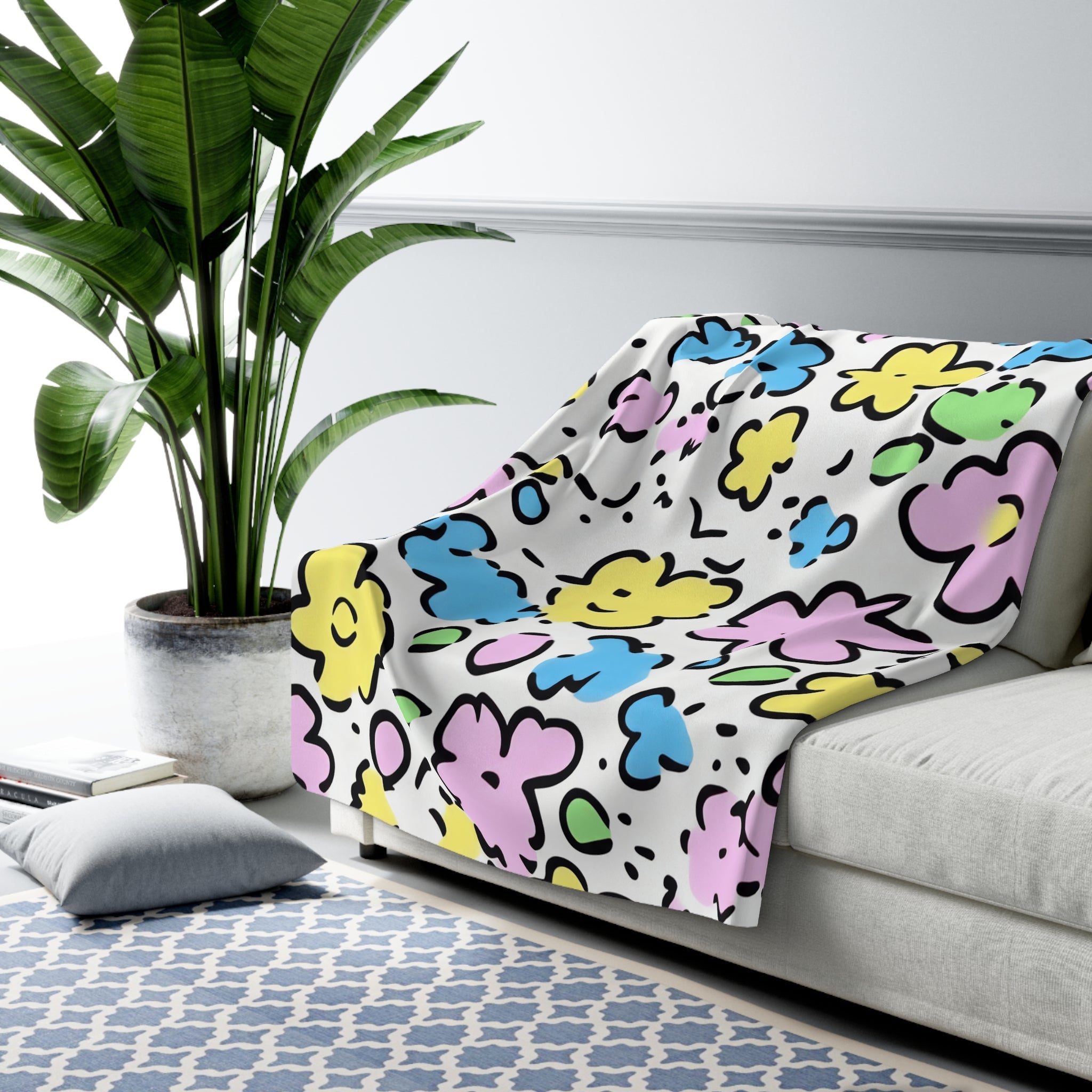 Colorful Wildflower Sherpa Fleece Blanket, Artsulli - Art is Long, Life is Short, Home Decor, , , , , , , 