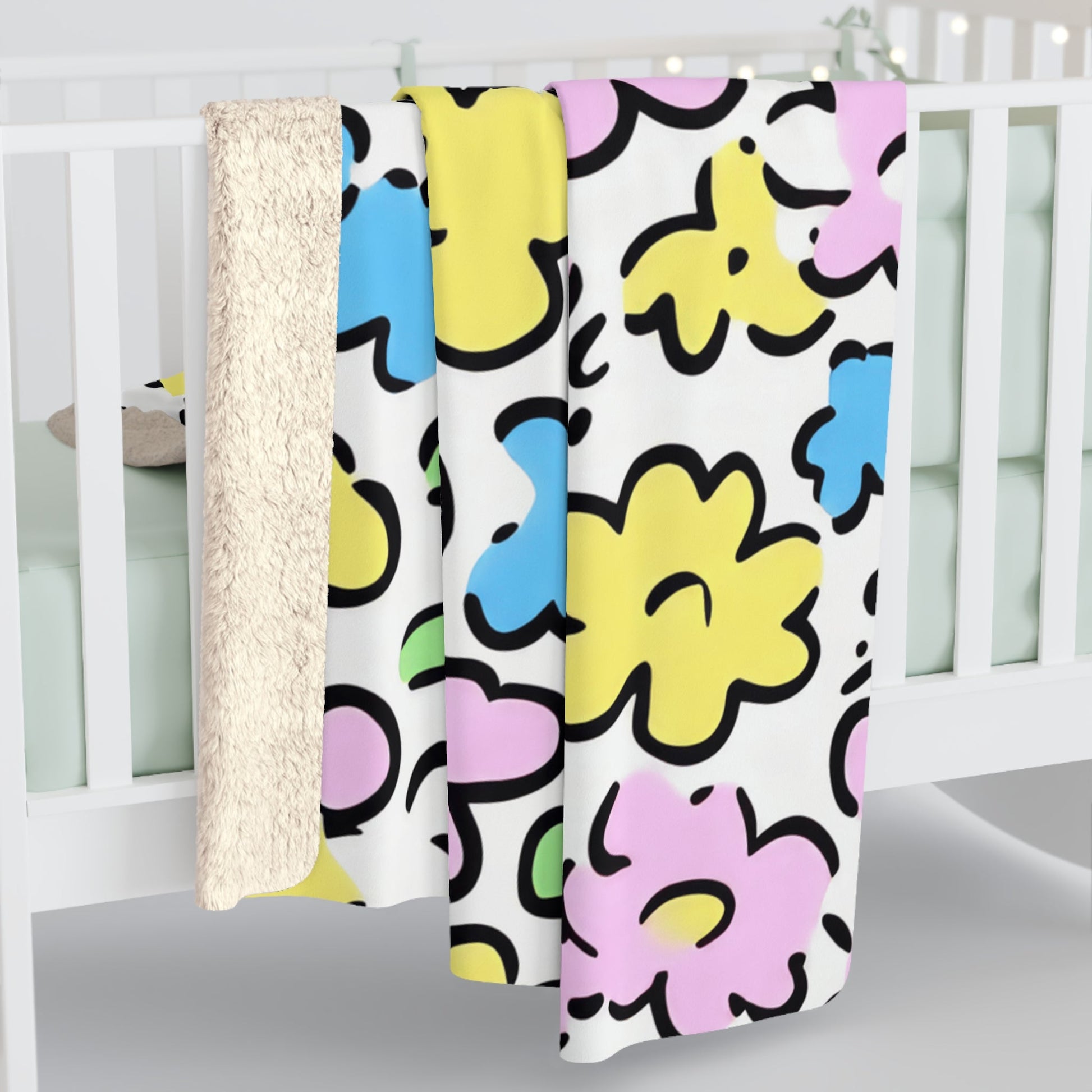 Colorful Wildflower Sherpa Fleece Blanket, Artsulli - Art is Long, Life is Short, Home Decor, , , , , , , 