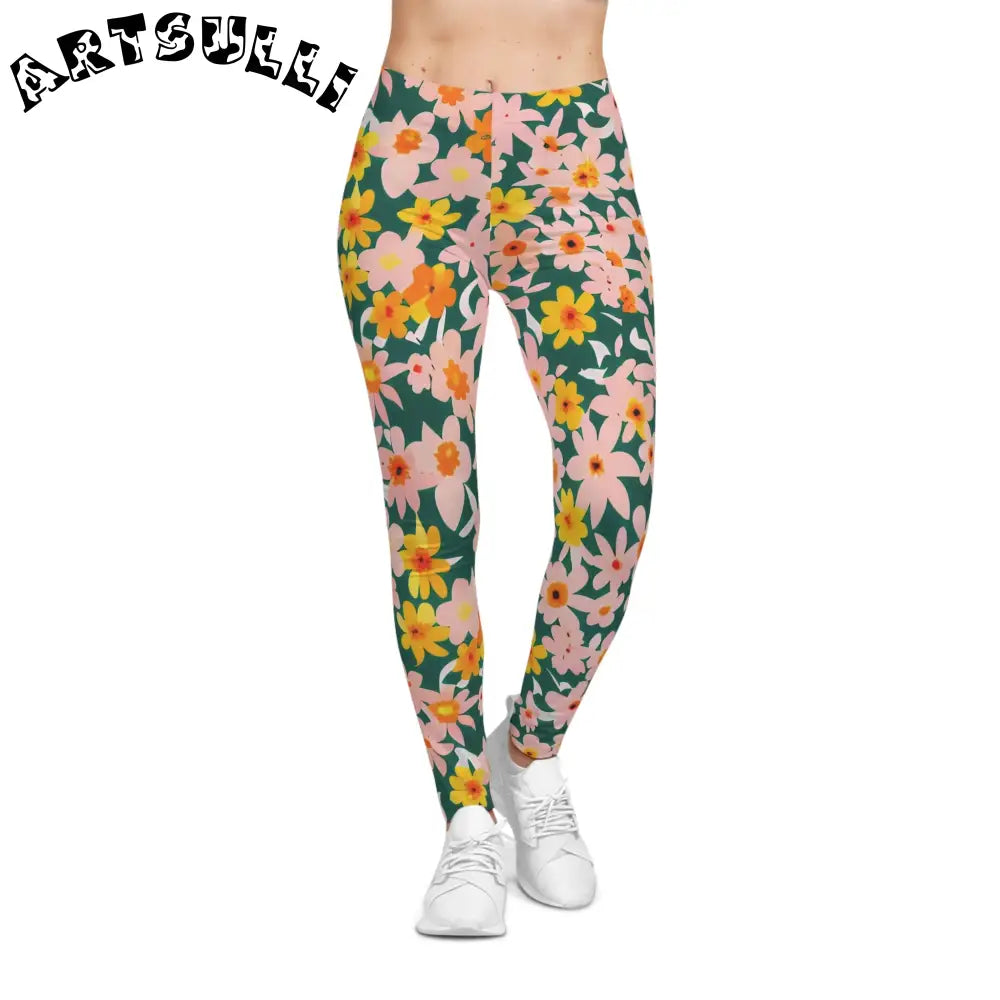Comfortable Dark Green Floral Casual Leggings, Artsulli - Art is Long, Life is Short, All Over Prints, , , , , , , 