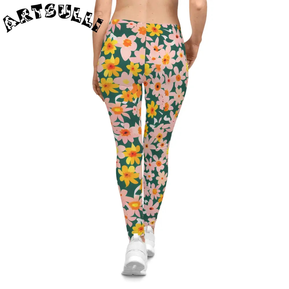 Comfortable Dark Green Floral Casual Leggings, Artsulli - Art is Long, Life is Short, All Over Prints, , , , , , , 