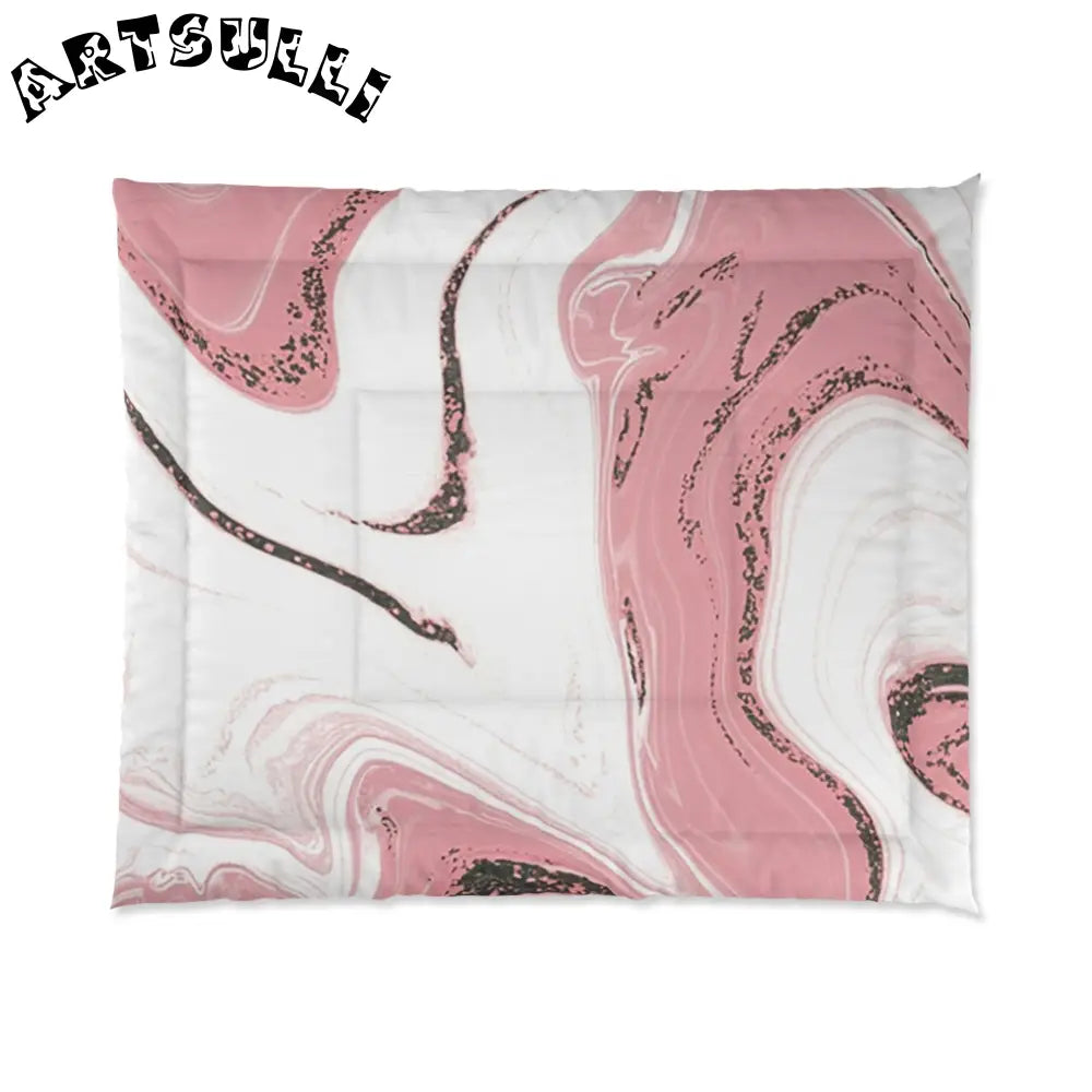 JAKKOUTTHEBXX Pink and White Marble Comforter 2025