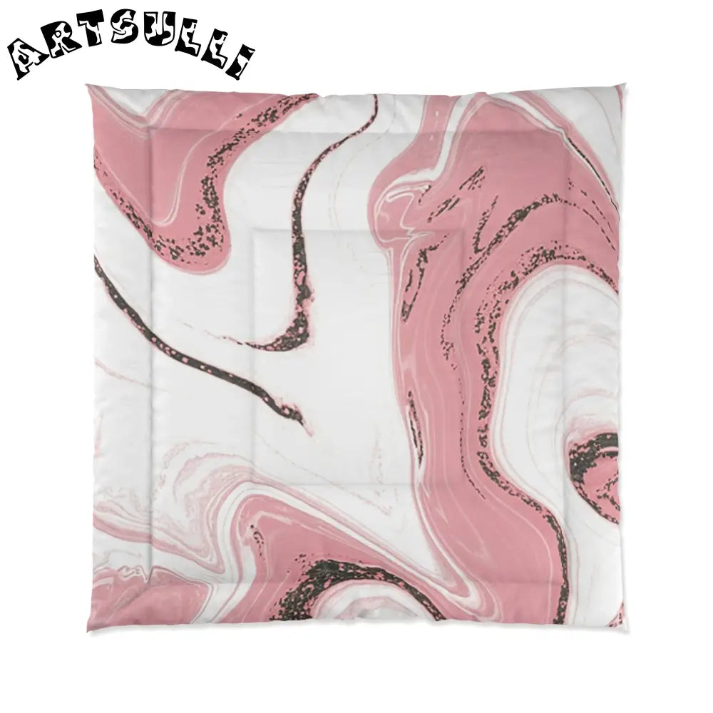 JAKKOUTTHEBXX Pink and White Marble Comforter 2025