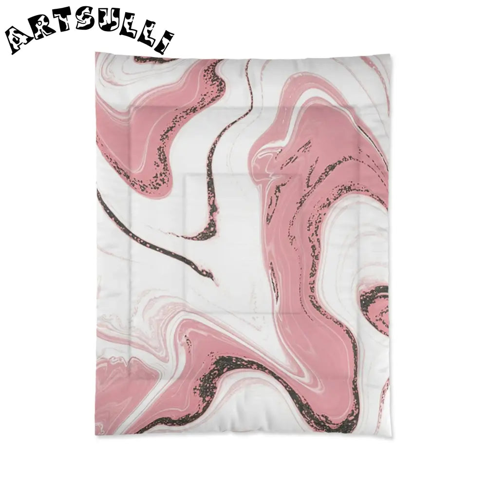 JAKKOUTTHEBXX Pink and White Marble Comforter 2025