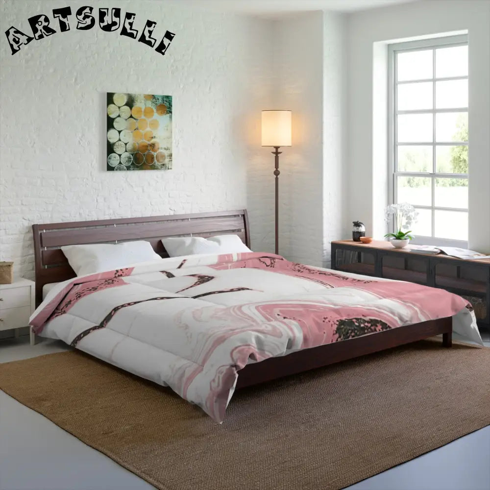 JAKKOUTTHEBXX Pink and White Marble Comforter 2025