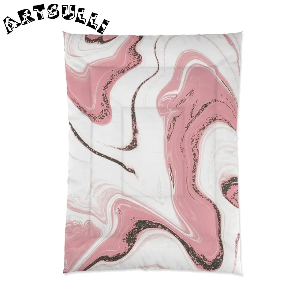 JAKKOUTTHEBXX Pink and White Marble Comforter 2025