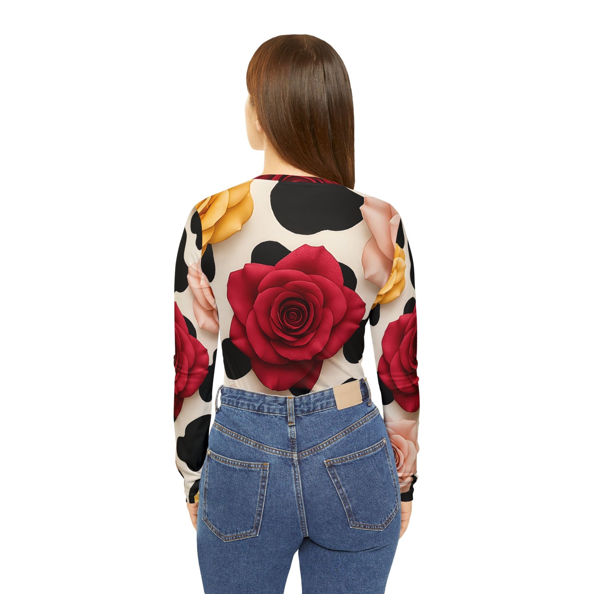 Cow and Rose Print Long Sleeve V-Neck, Artsulli - Art is Long, Life is Short, All Over Prints, , , , , , , 