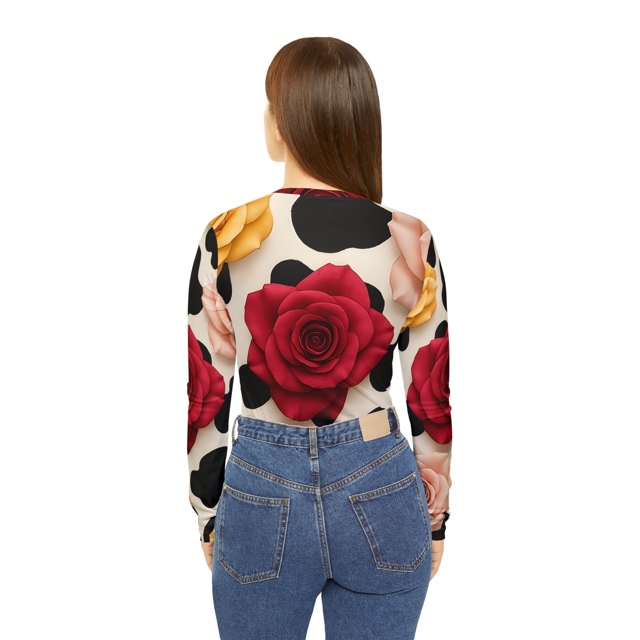 Cow and Rose Print Long Sleeve V-Neck, Artsulli - Art is Long, Life is Short, All Over Prints, , , , , , , 