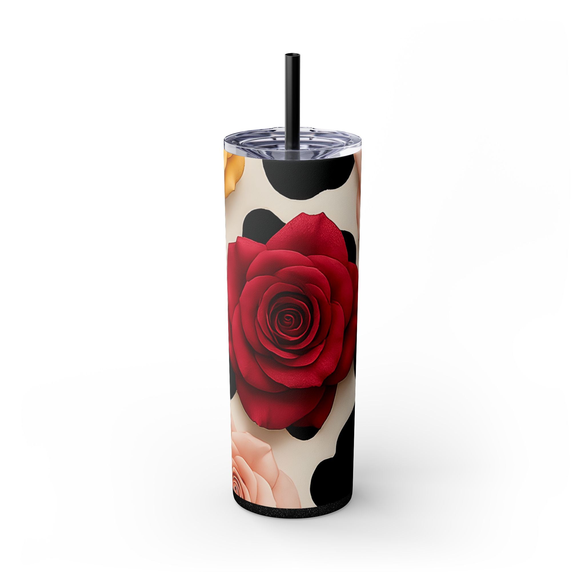 Cow Print and Roses Maars Skinny Tumbler, Artsulli - Art is Long, Life is Short, Mug, Finish, Glossy, Color, Glitter Black, Size, 20oz, 31725470209621189761