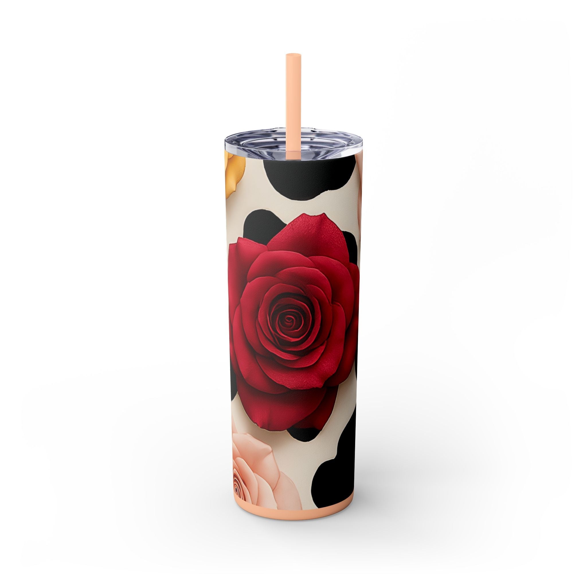 Cow Print and Roses Maars Skinny Tumbler, Artsulli - Art is Long, Life is Short, Mug, Finish, Matte, Color, Blush, Size, 20oz, 17404022491683375398