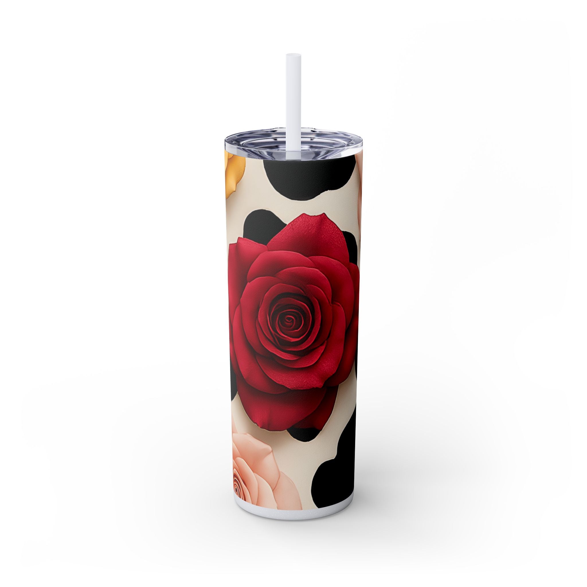 Cow Print and Roses Maars Skinny Tumbler, Artsulli - Art is Long, Life is Short, Mug, Finish, Glossy, Color, Glitter Iceberg, Size, 20oz, 25486138417560959195