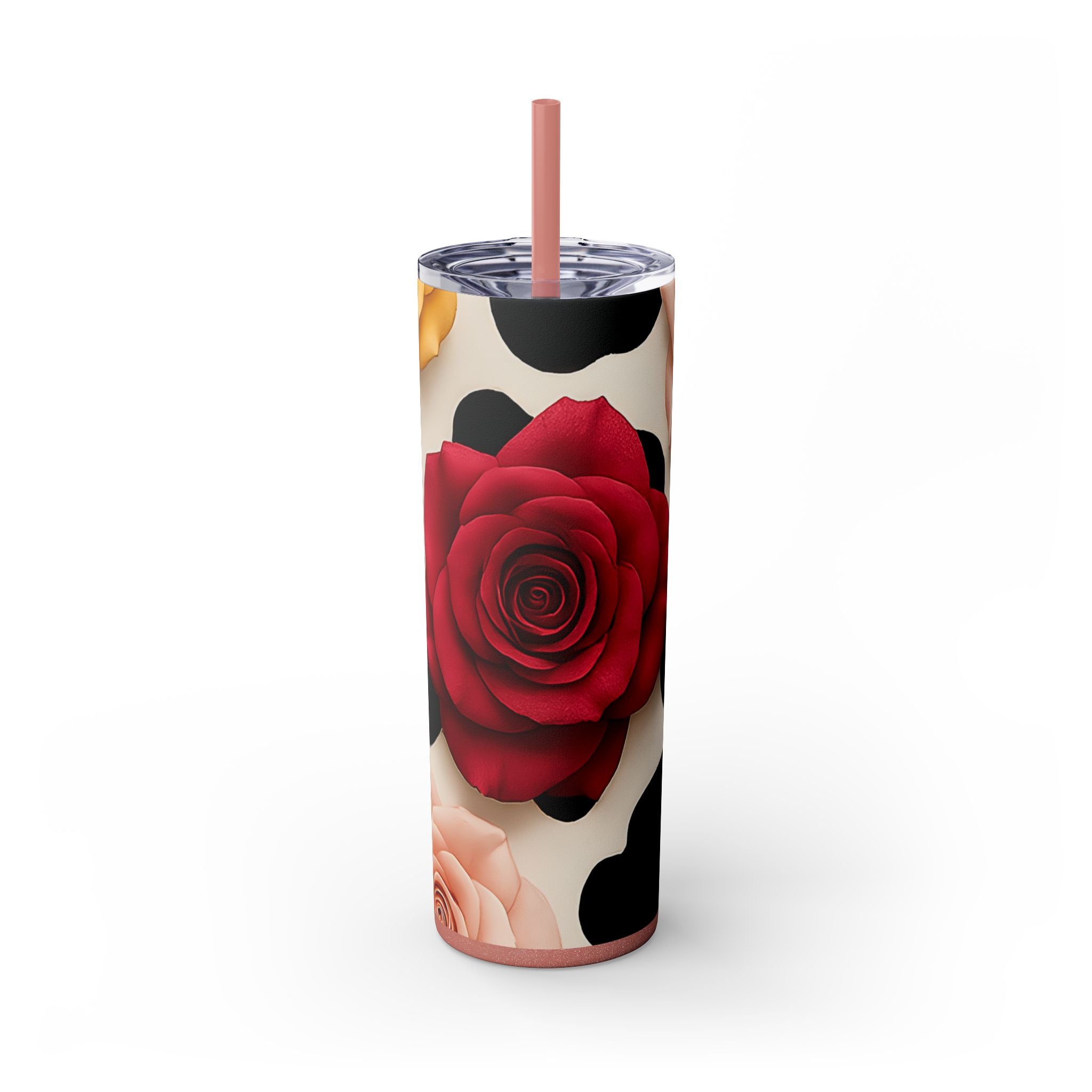 Cow Print and Roses Maars Skinny Tumbler, Artsulli - Art is Long, Life is Short, Mug, Finish, Glossy, Color, Glitter Dusty Rose, Size, 20oz, 14533113170344247909