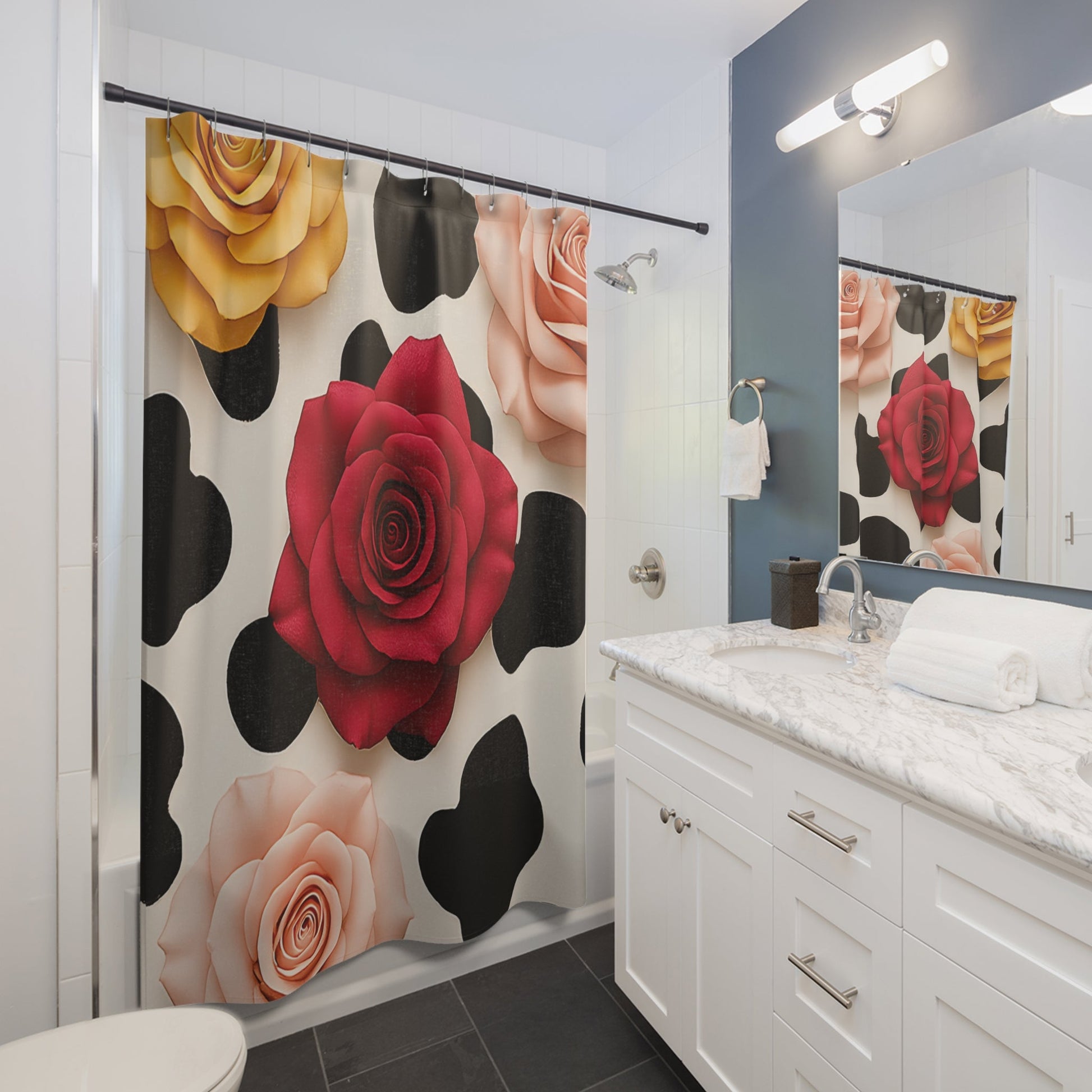 Cow Print and Roses Shower Curtain, Artsulli - Art is Long, Life is Short, Home Decor, , , , , , , 