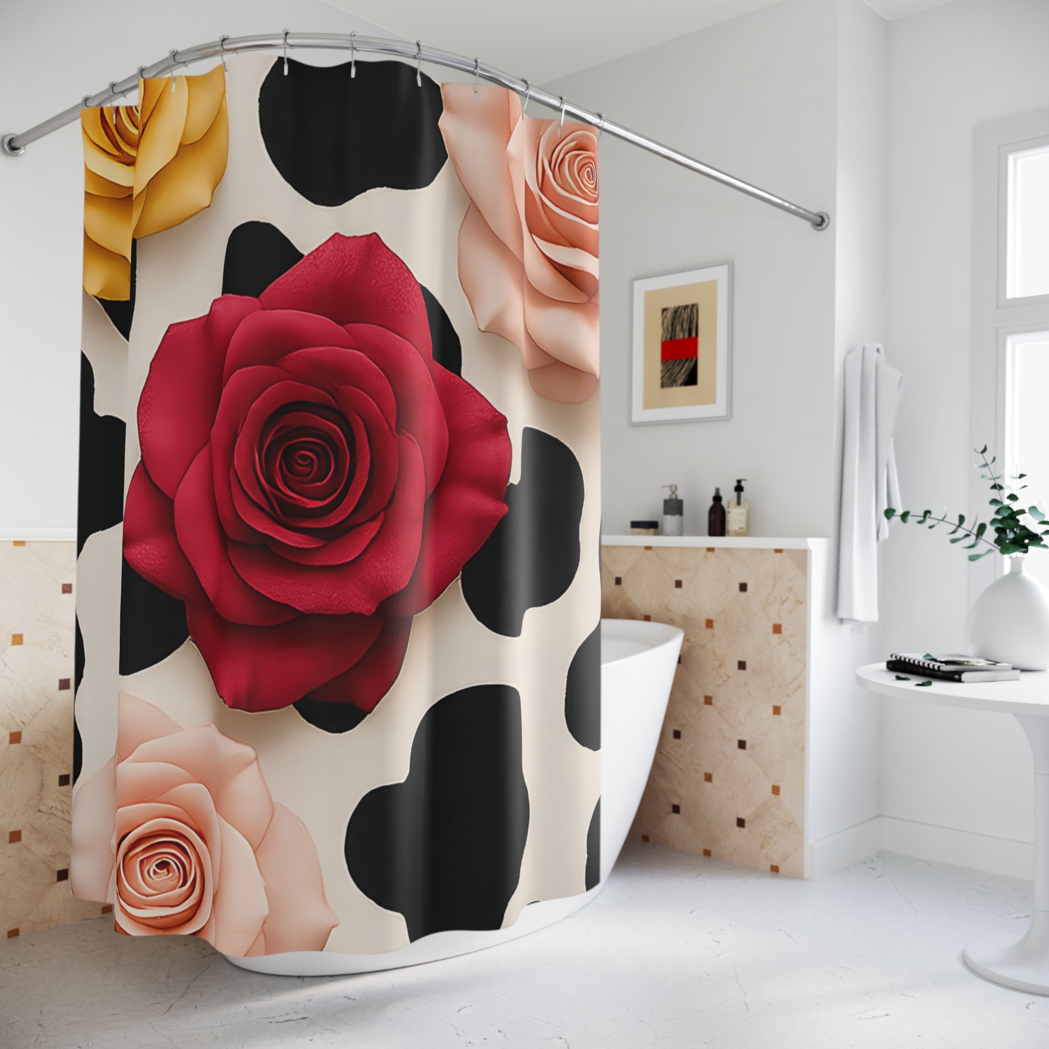 Cow Print and Roses Shower Curtain, Artsulli - Art is Long, Life is Short, Home Decor, , , , , , , 