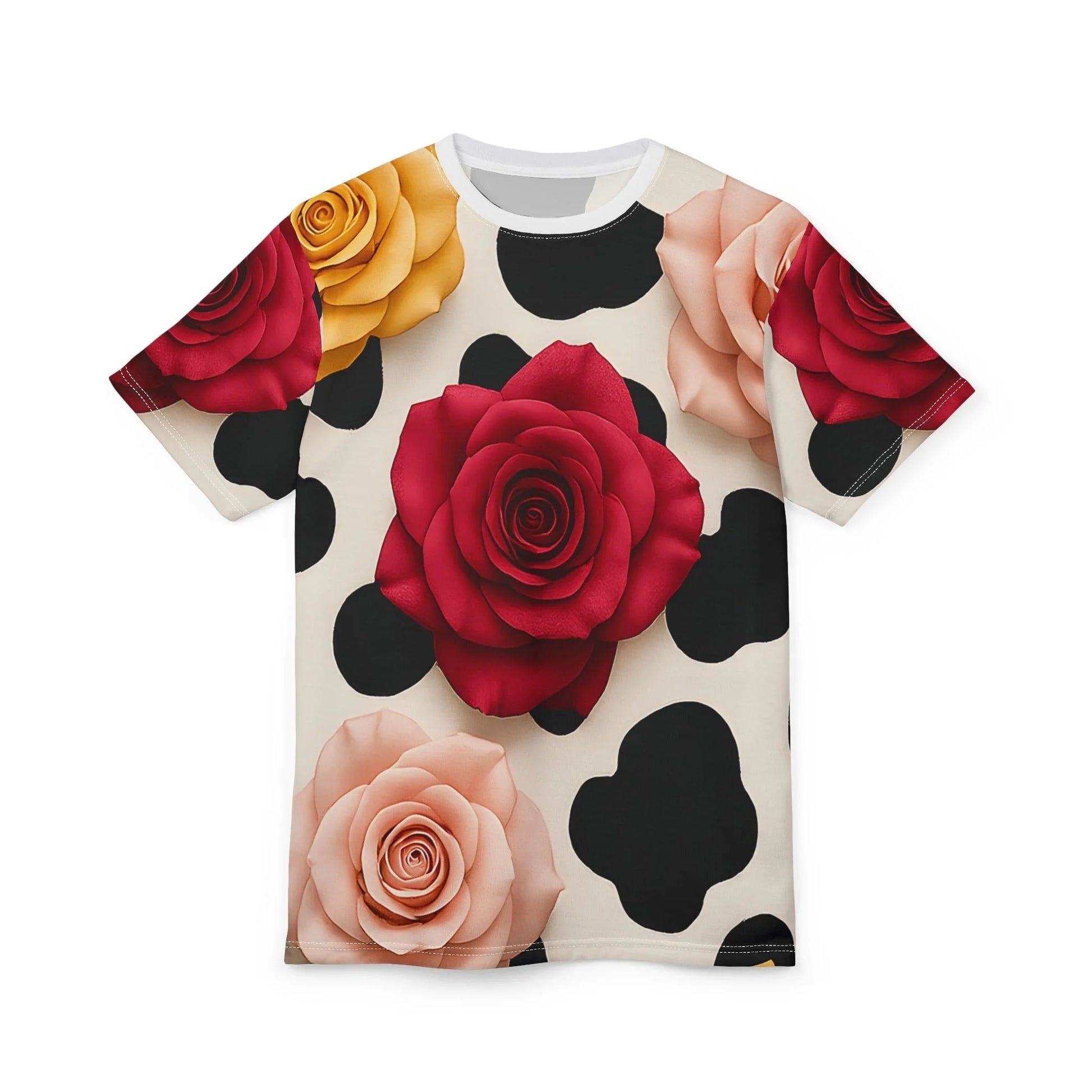 Printify Cow Print and Roses T-Shirt 2025