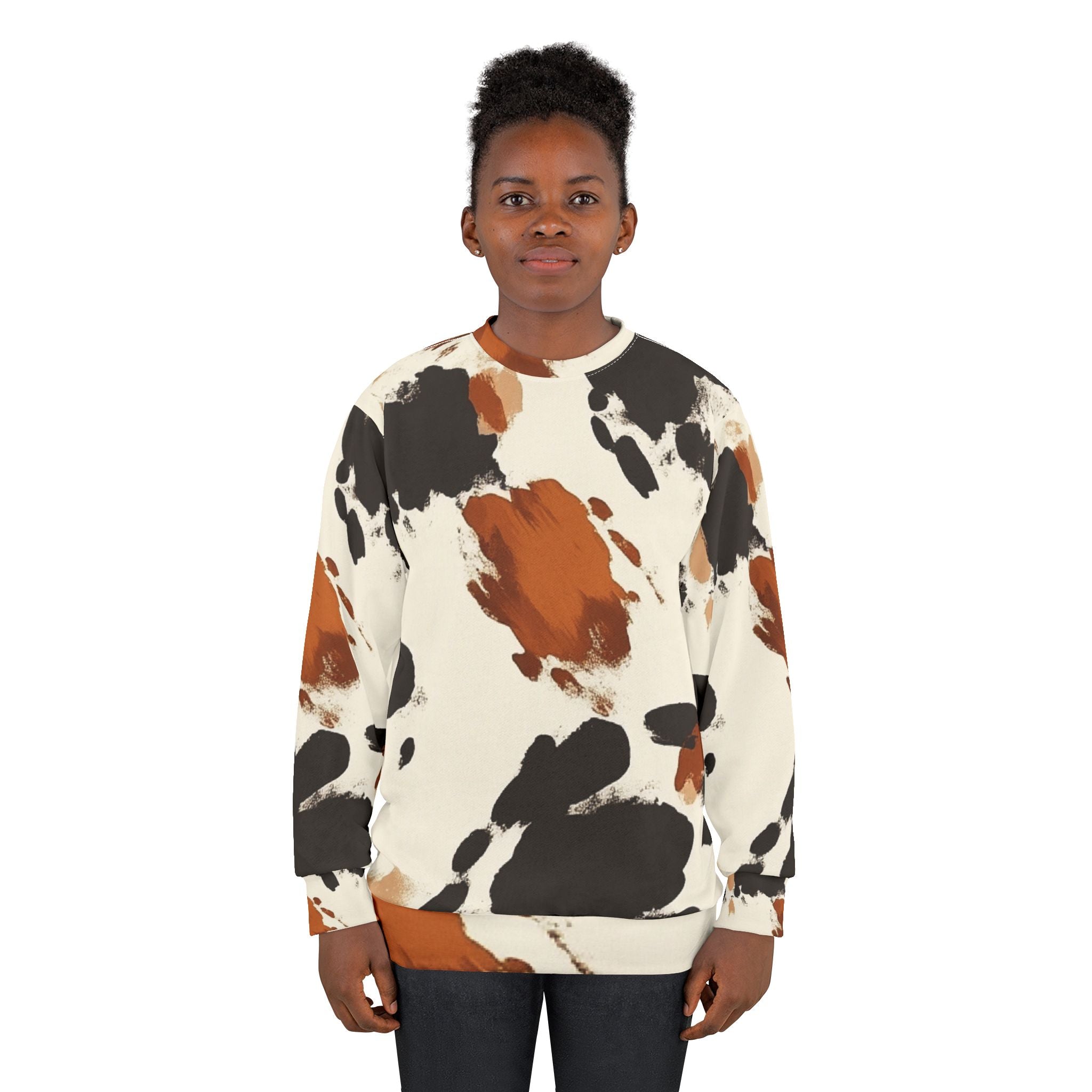 Cow Print Crewneck Sweatshirt, Artsulli - Art is Long, Life is Short, All Over Prints, , , , , , , 